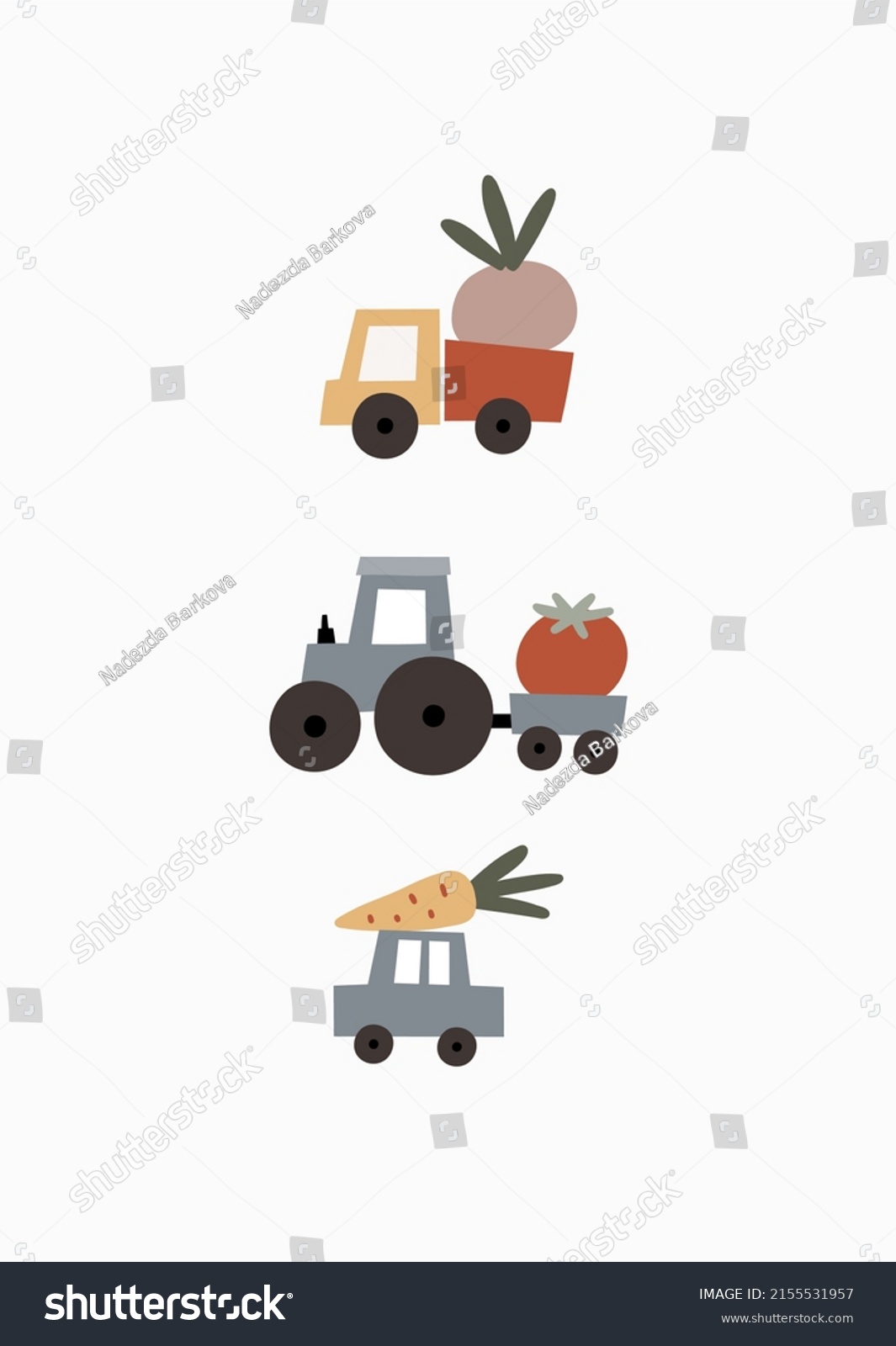 Cute Farm Cars Colorful Collection Hand Stock Vector (Royalty Free ...