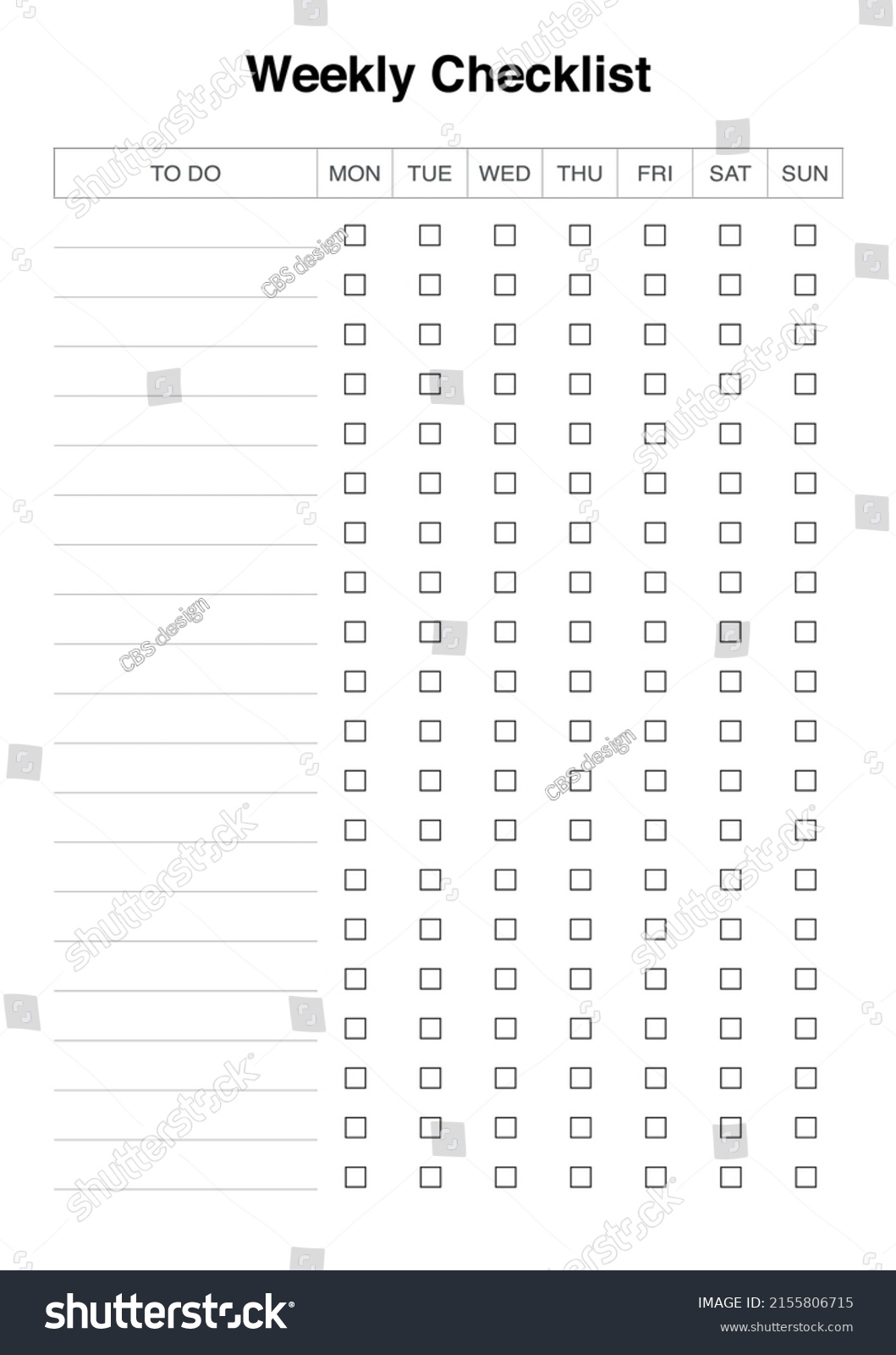 Weekly Checklist Do List Printable Stock Vector (Royalty Free