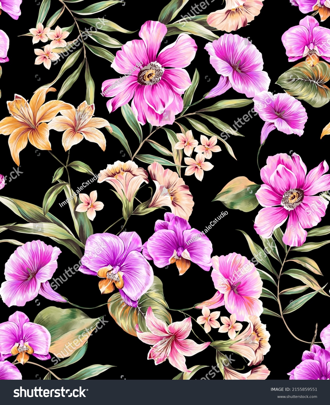 Seamless Motif Pattern Flower Colorful Illustration Stock Illustration ...