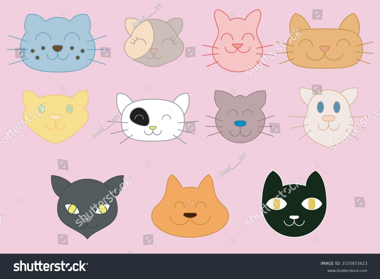 Adorable Differents Cats Faces Differents Expressions Stock Vector