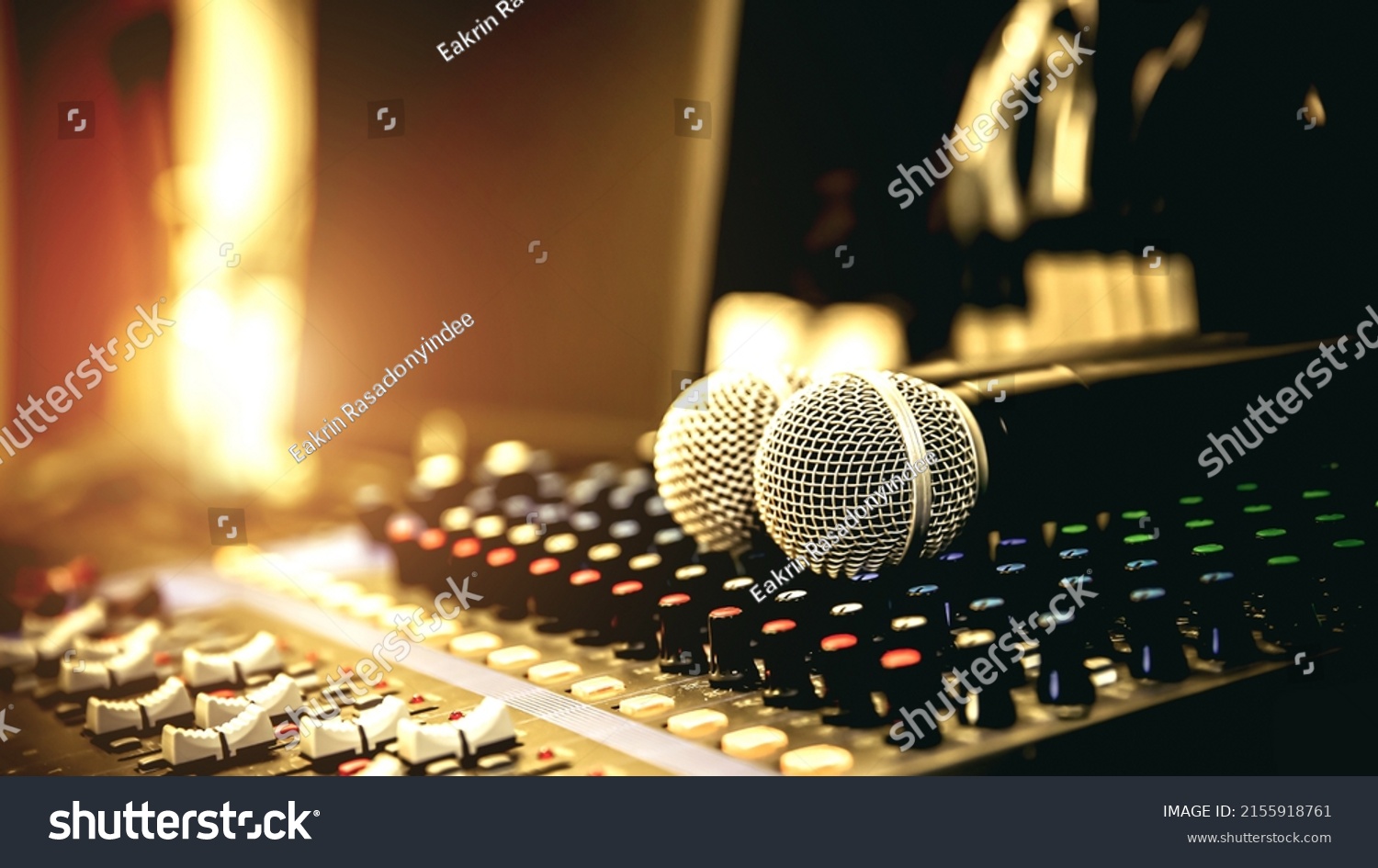 Closeup Microphone Sound Mixer Studio Sound Stock Photo 2155918761