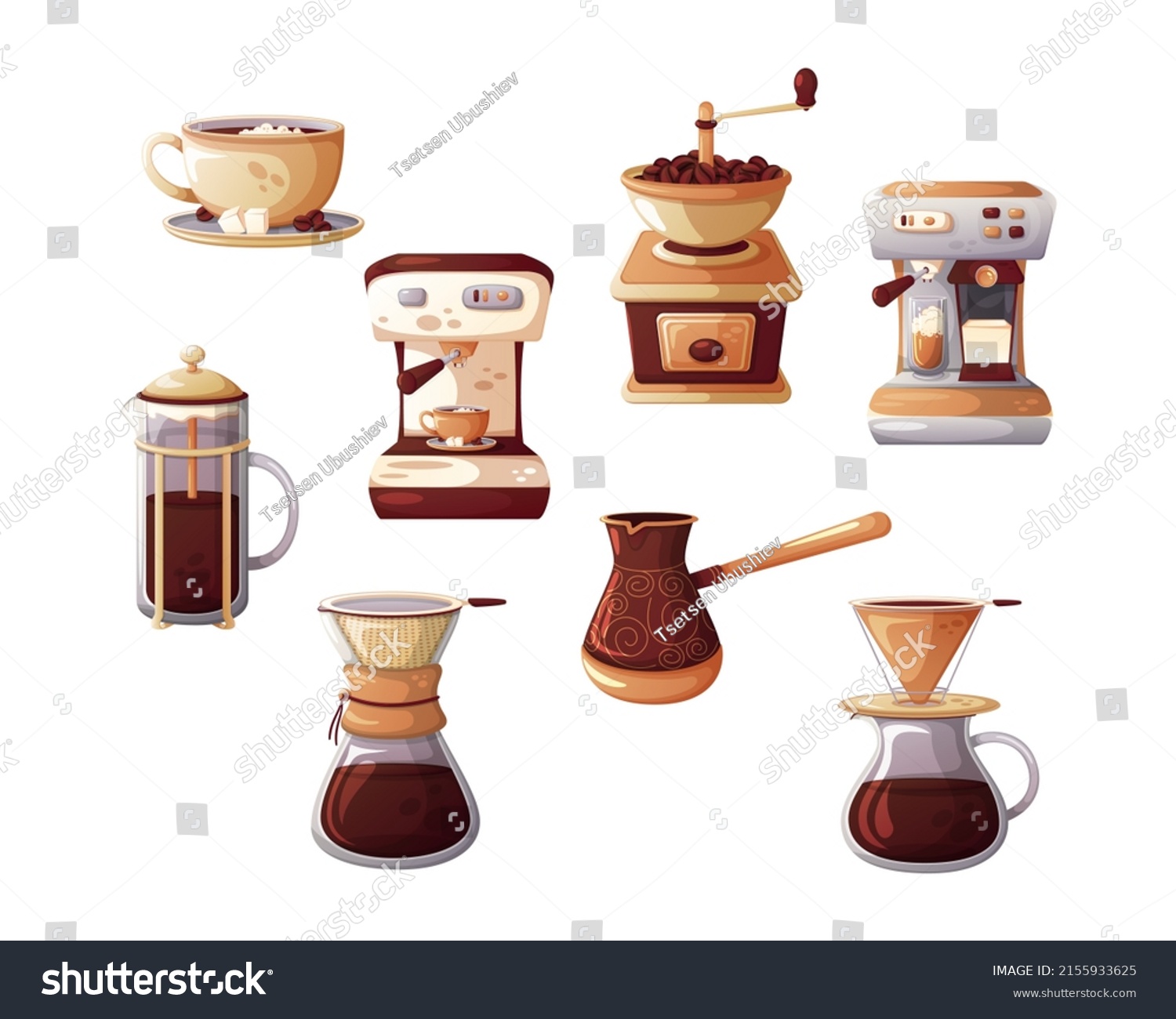 Cartoon Coffee Set Different Ways Making Stock Vector (Royalty Free ...