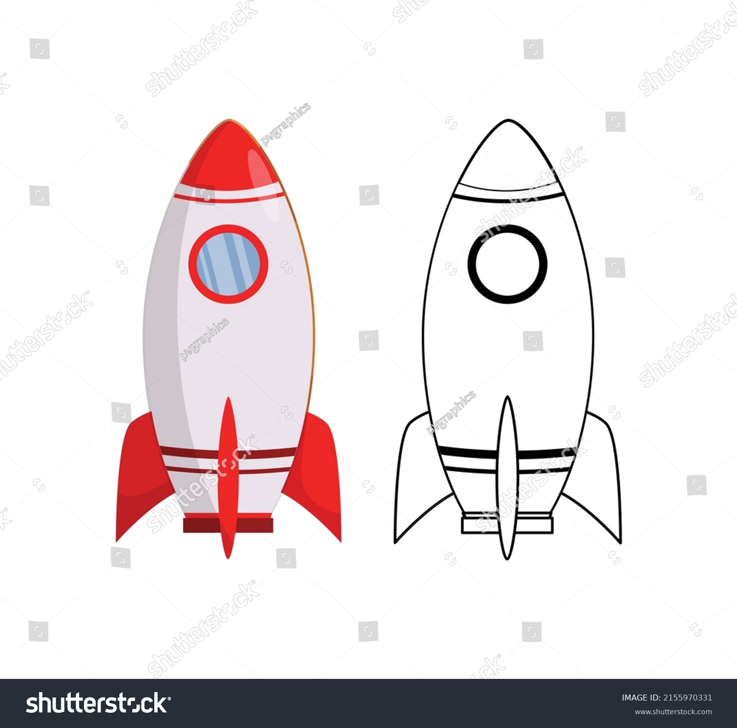 Space Rocket Clipart Outline Vector Cartoon Stock Vector (Royalty Free