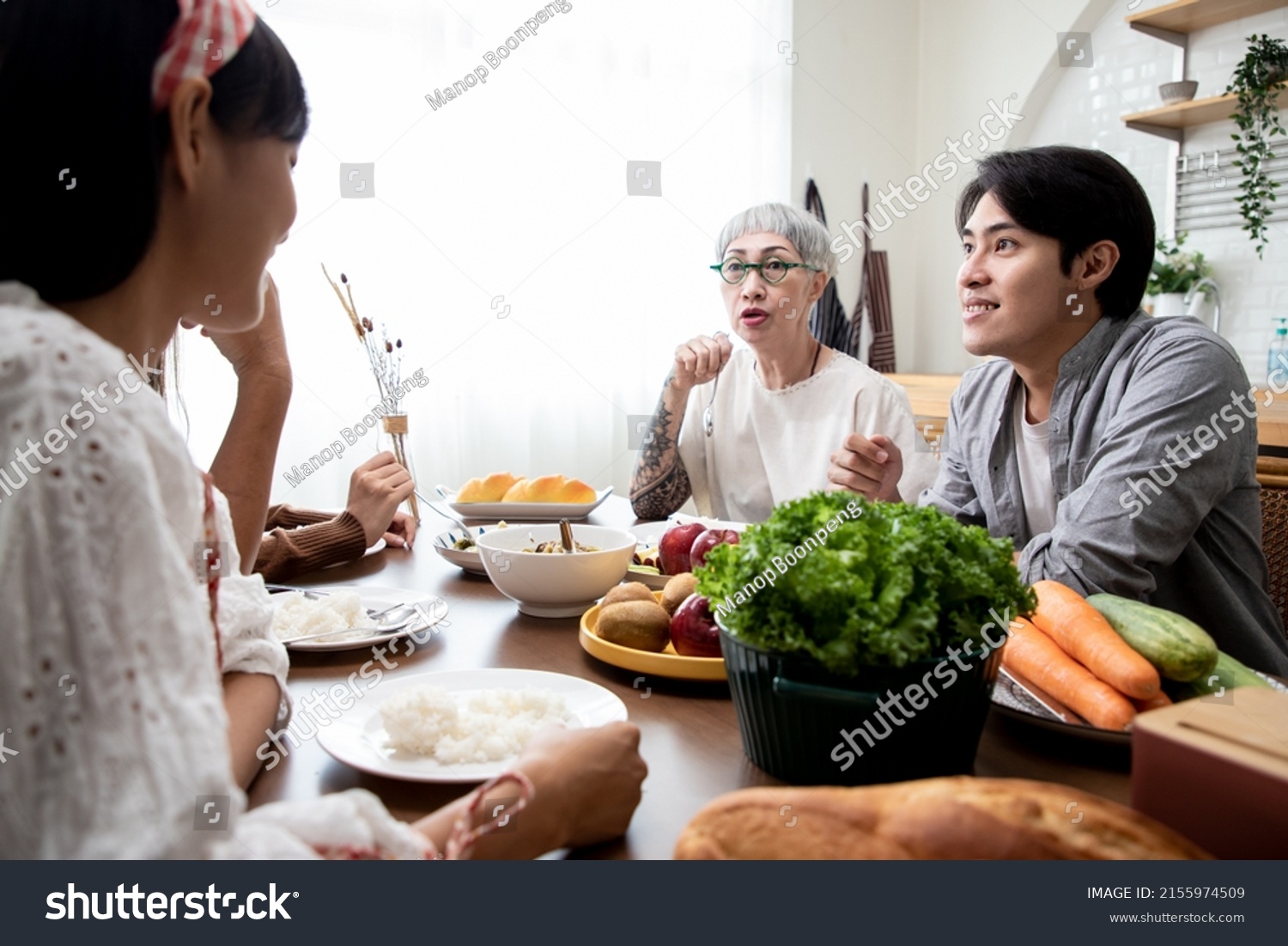 Happy Asian Family Cooking Together Preparing Stock Photo 2155974509 ...