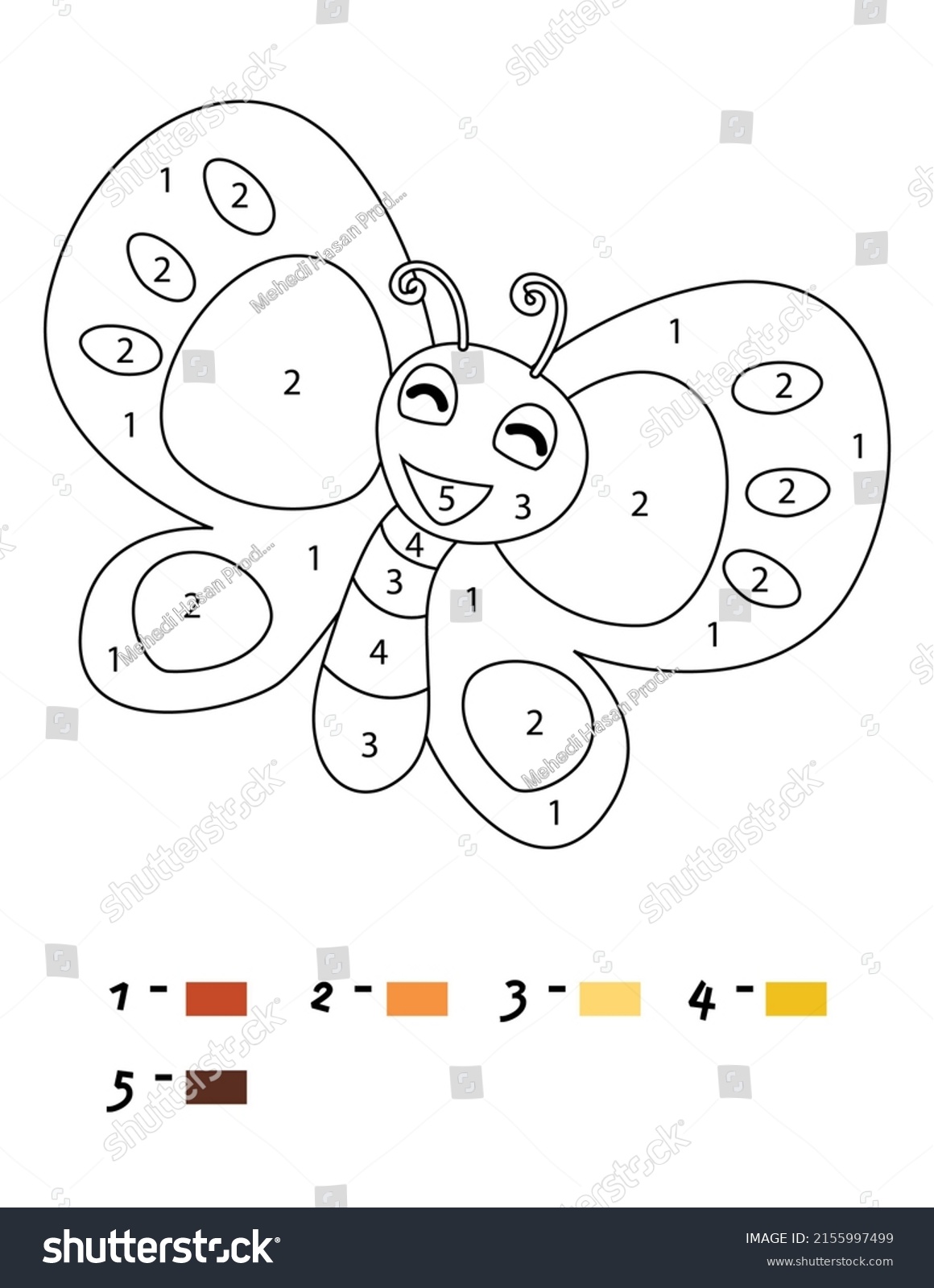 Cute Butterfly Color By Number Activity Stock Illustration 2155997499 ...