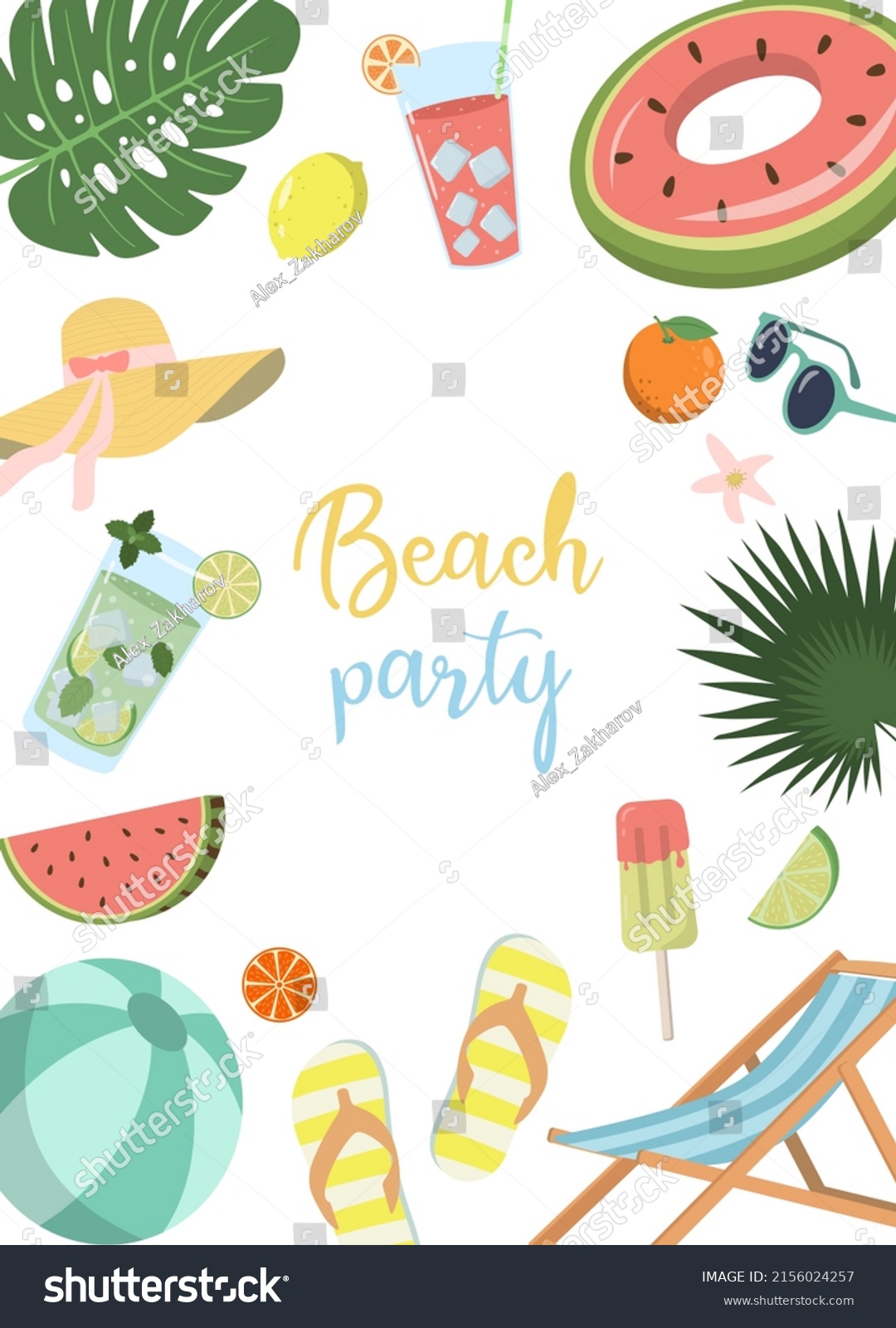 Cartoon Summer Party Invitation Card Design Stock Vector (Royalty Free ...