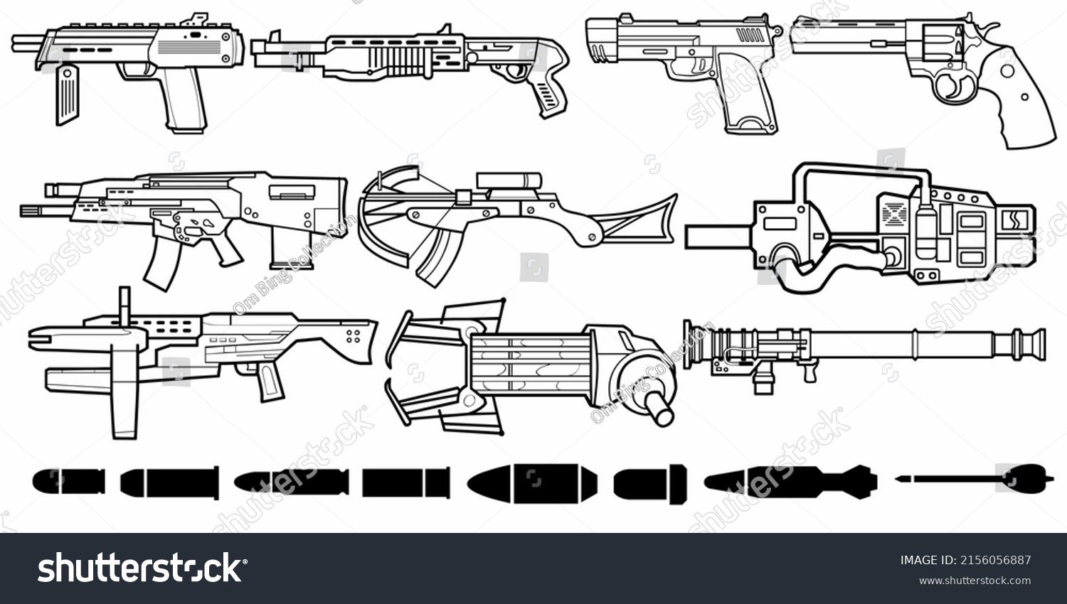 Black White Vector Guns Bullets Stock Vector (Royalty Free) 2156056887 ...