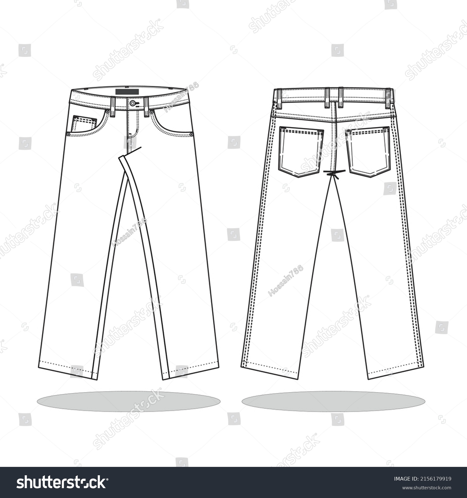 Men Pant Fashion Flat Sketch Template Stock Vector (Royalty Free ...