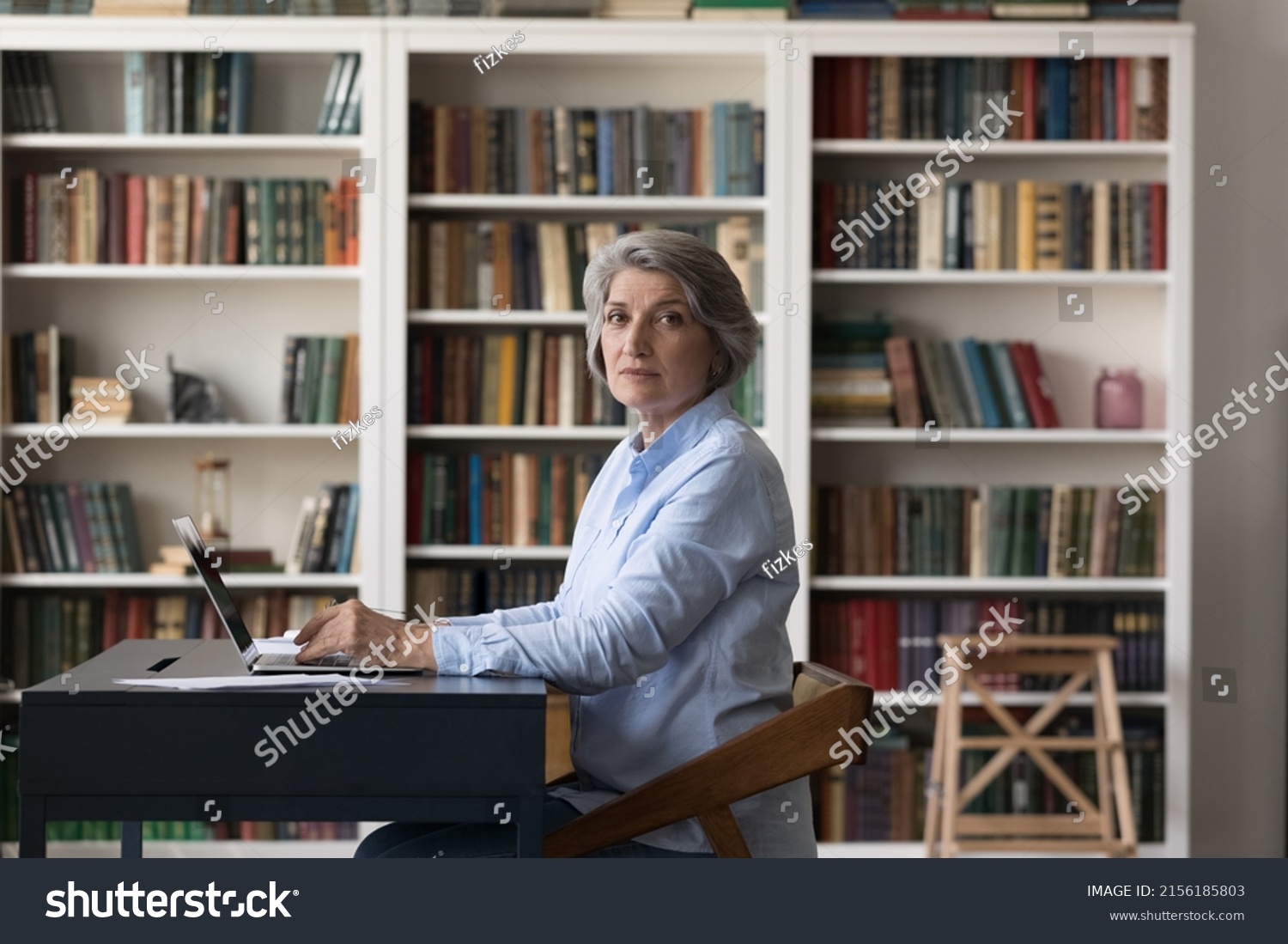 Serious Senior University Professor Woman Mature Stock Photo 2156185803