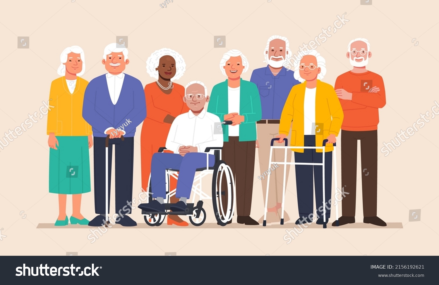 Group Elderly People Stand Together Happy Stock Vector (Royalty Free ...