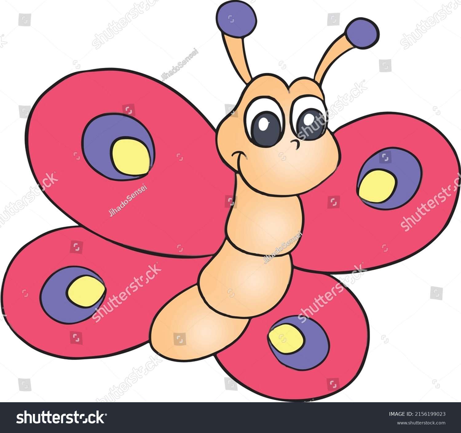 Cute Flying Butterfly Cartoon Pink Butterfly Stock Vector (Royalty Free ...