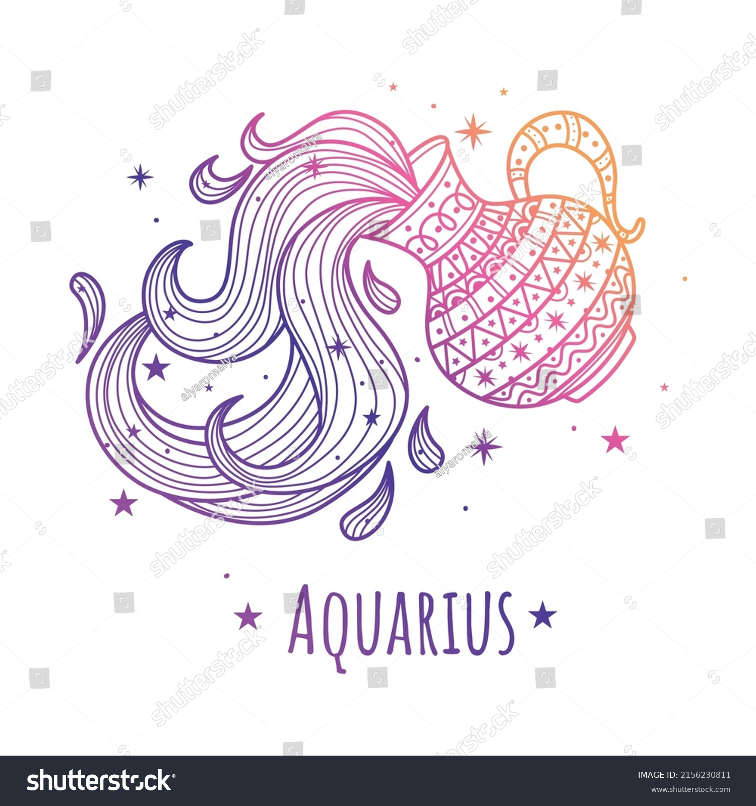 Colorful Zodiac Sign Aquarius Vector Illustrationline Stock Vector ...