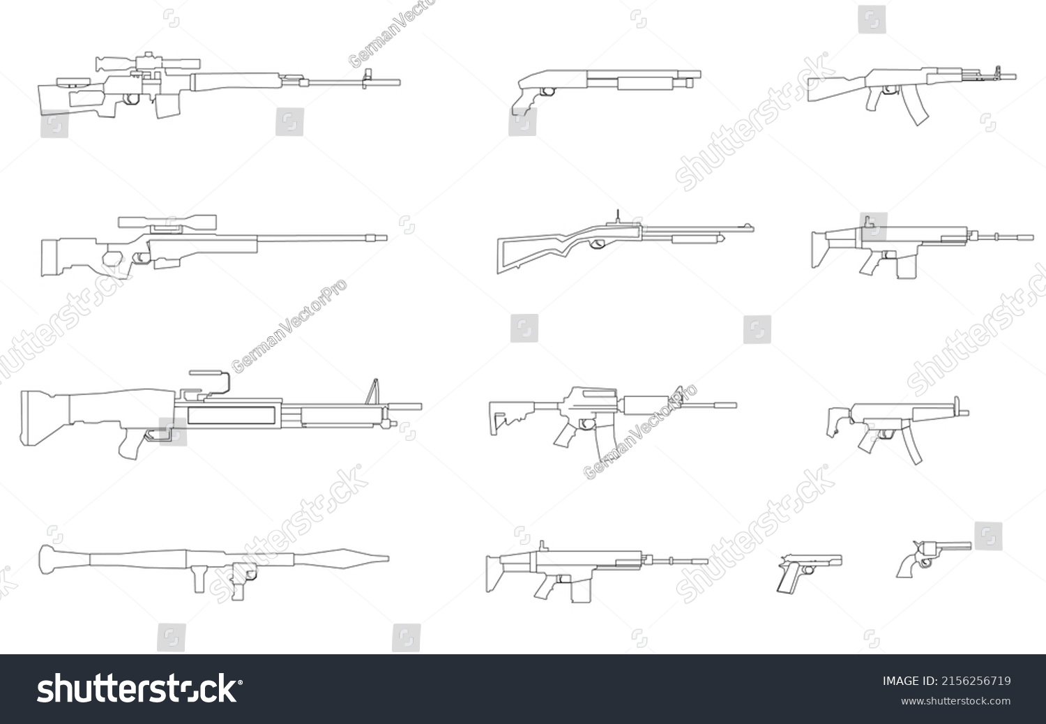 Set Contours Various Weapons Black Lines Stock Vector (Royalty Free ...