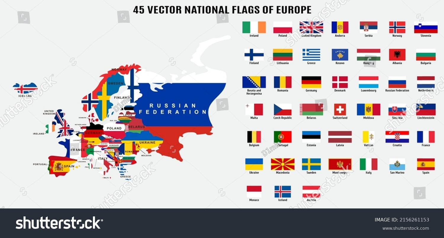 45 Vector National Flags Map Europe Stock Vector (Royalty Free ...