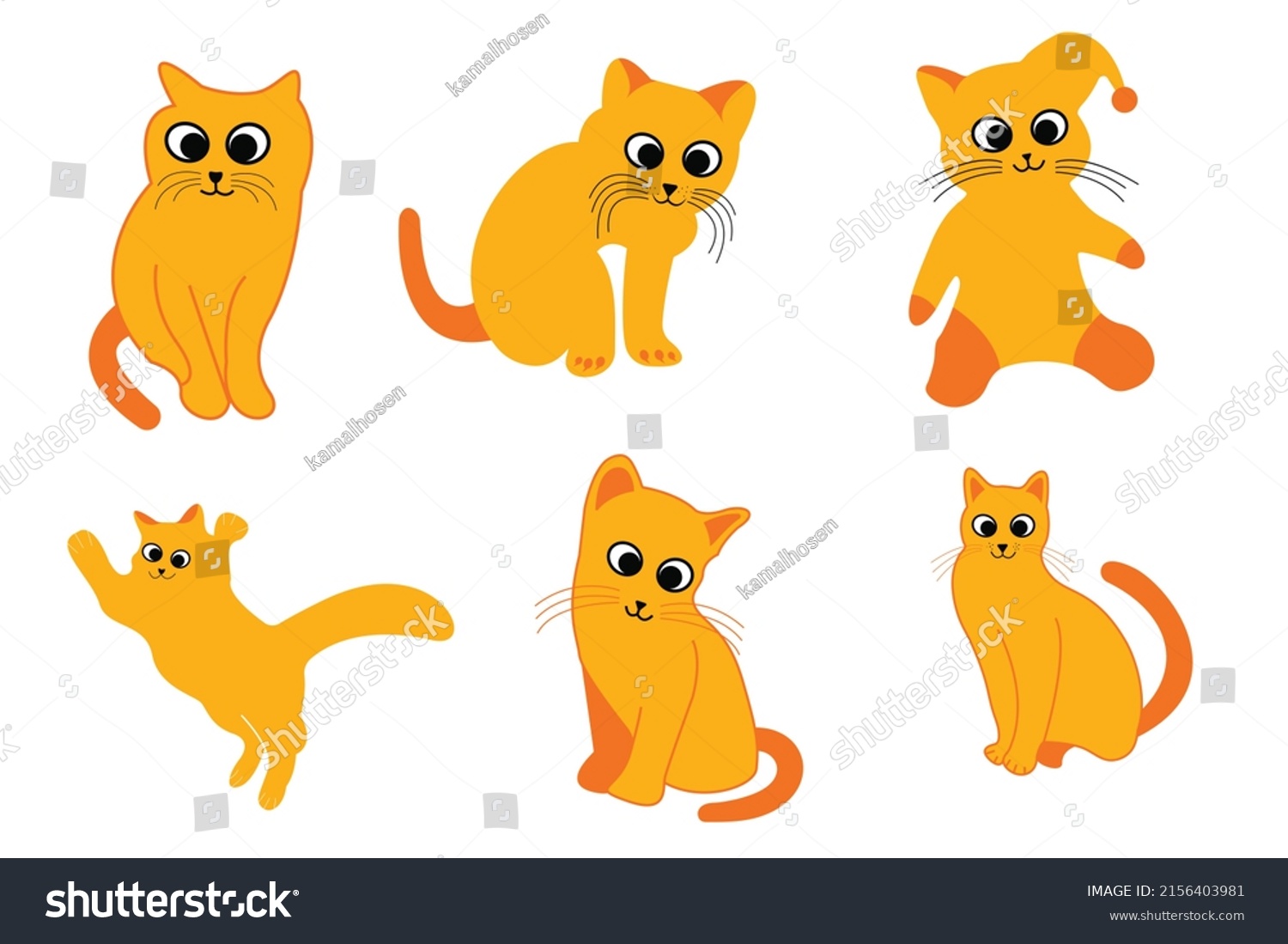 Cartoon Cat Poses Set Design Stock Vector (Royalty Free) 2156403981 ...