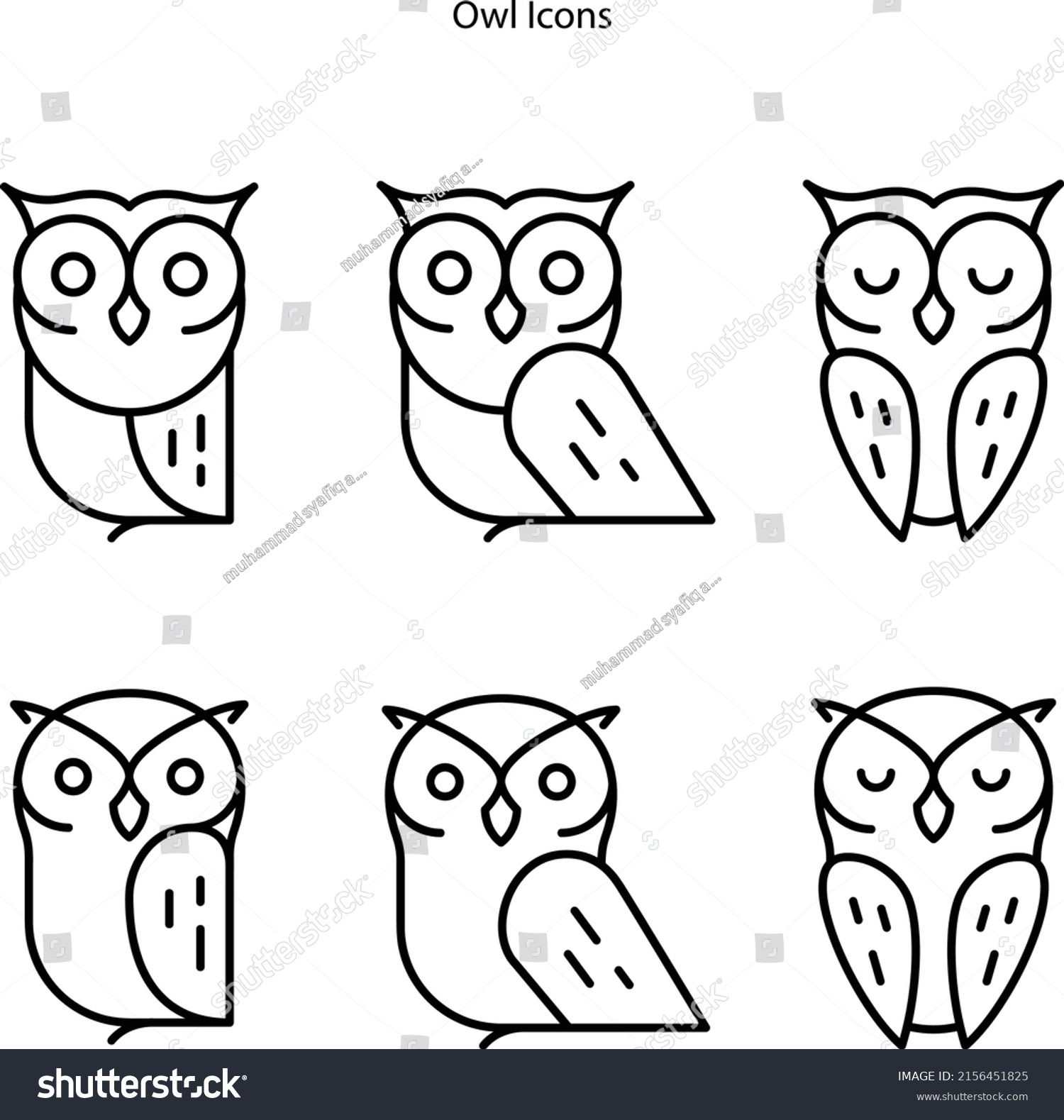 Owl Icons Isolated Contour Drawing Bird Stock Vector (Royalty Free ...