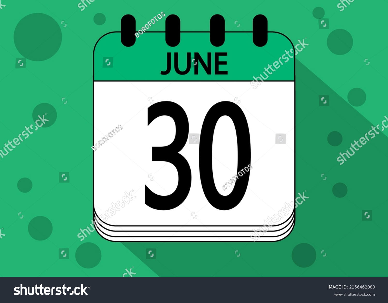 June 30 Calendar Date Design Green Stock Vector (Royalty Free