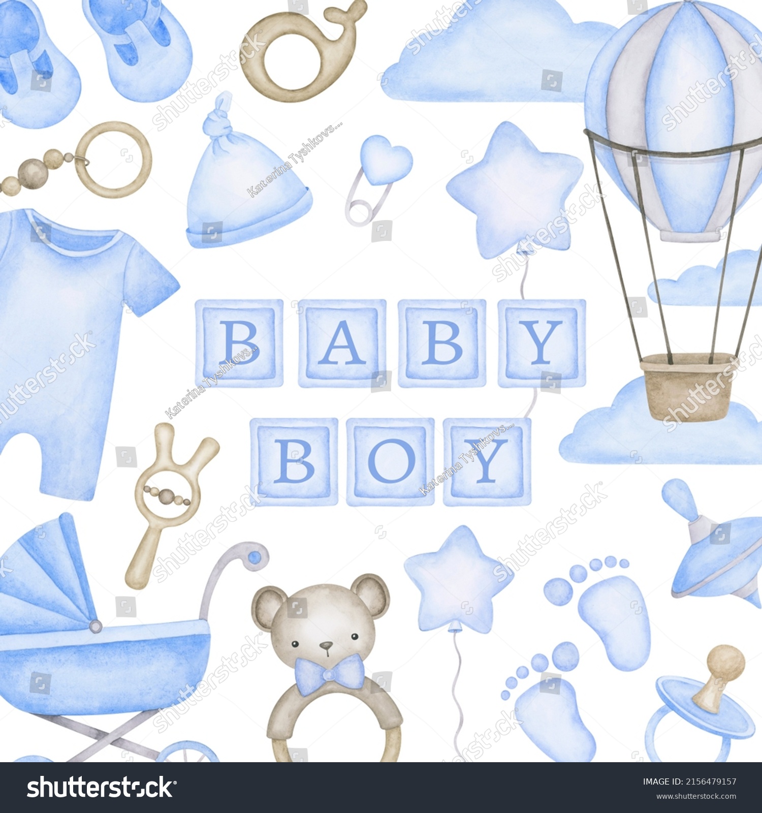 Baby Boy Birthday Greeting Card Watercolor Stock Illustration Baby Boy Birthday Greeting Card Watercolor Stock Illustration