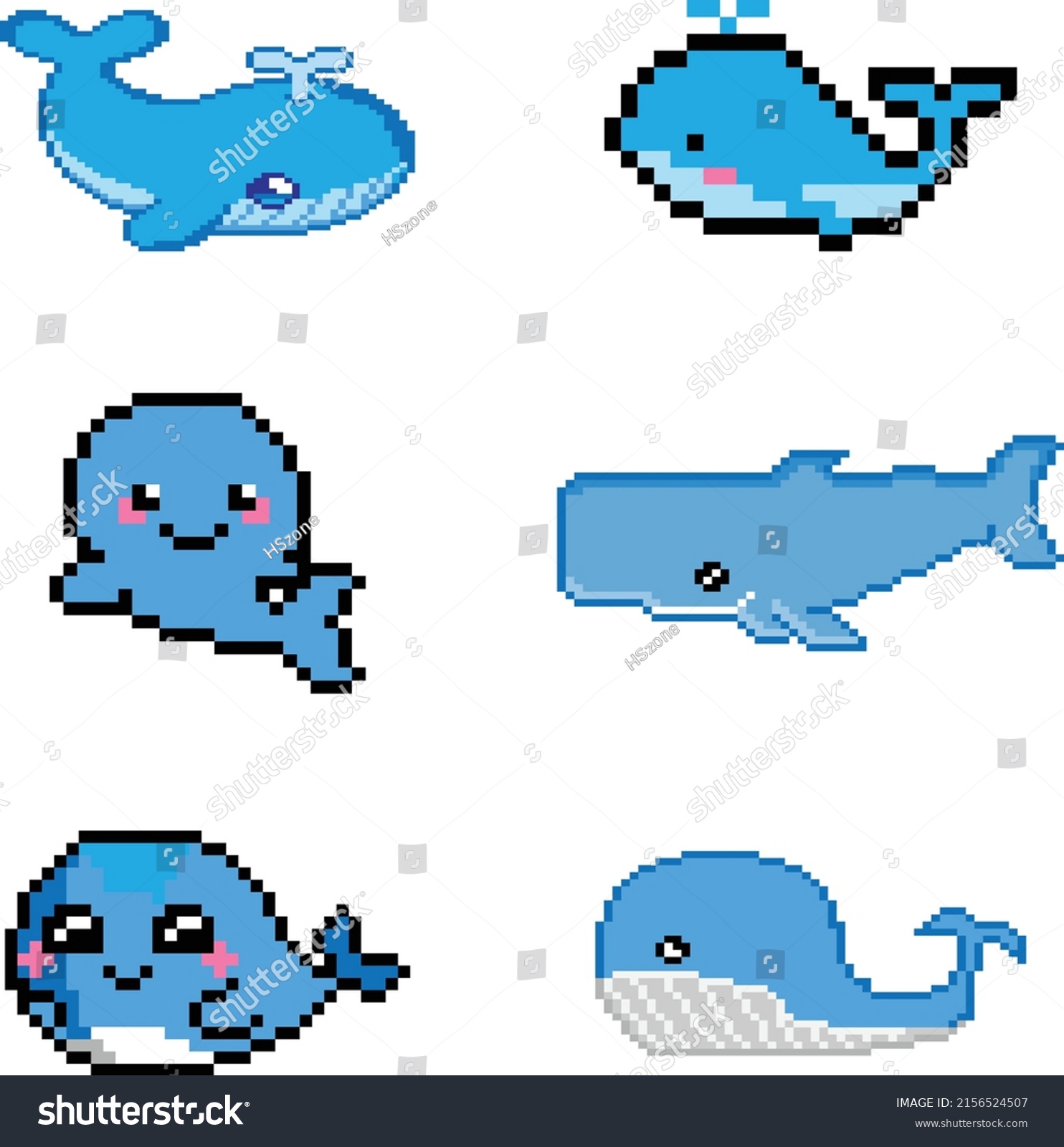 Whale Set Vector Illustration Whale Pixel Stock Vector (Royalty Free ...