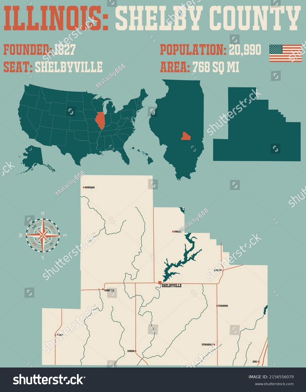 Large Detailed Map Shelby County Illinois Stock Vector (Royalty Free ...