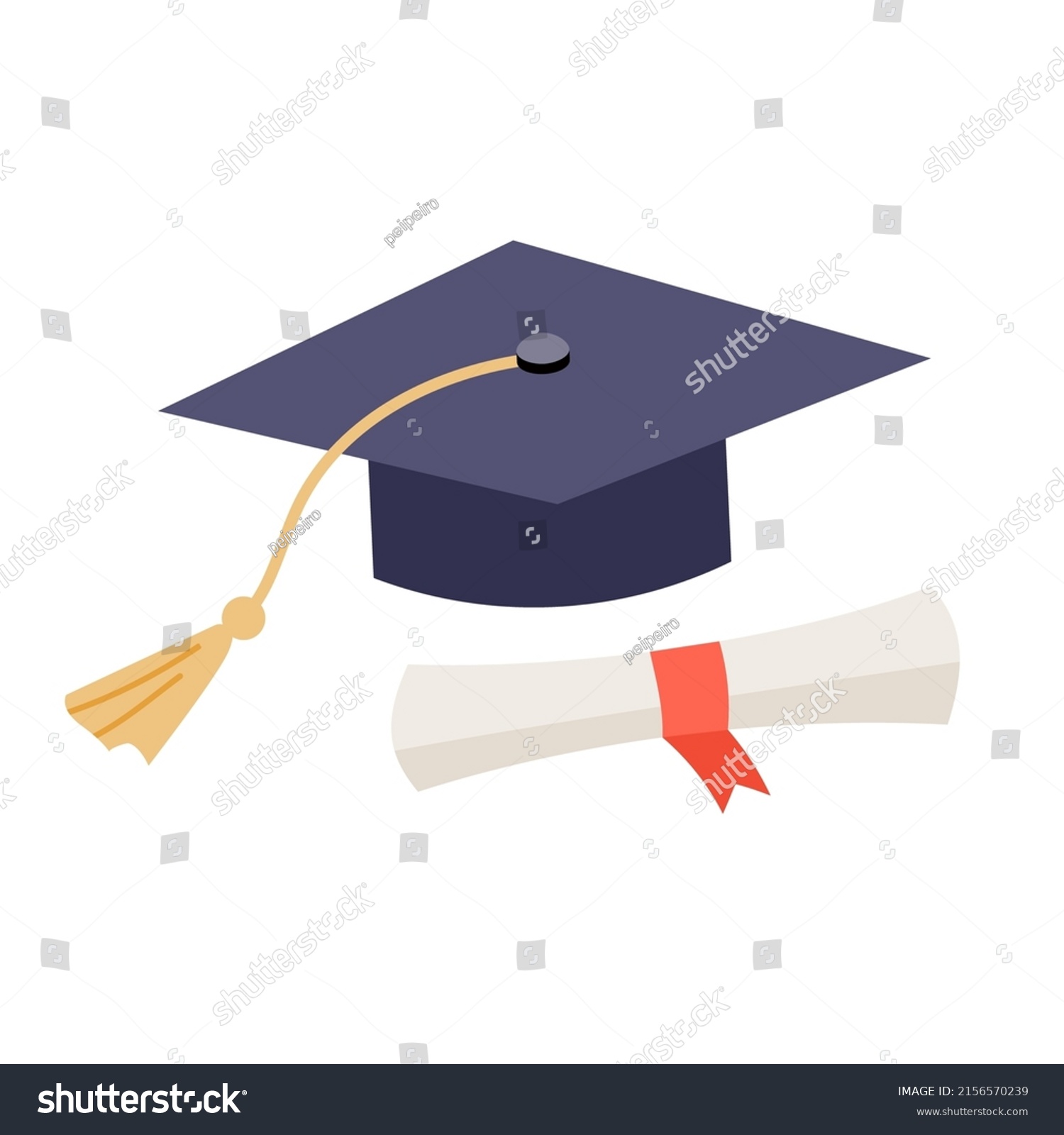 Graduation Cap Diploma Flat Illustration Stock Vector (Royalty Free ...