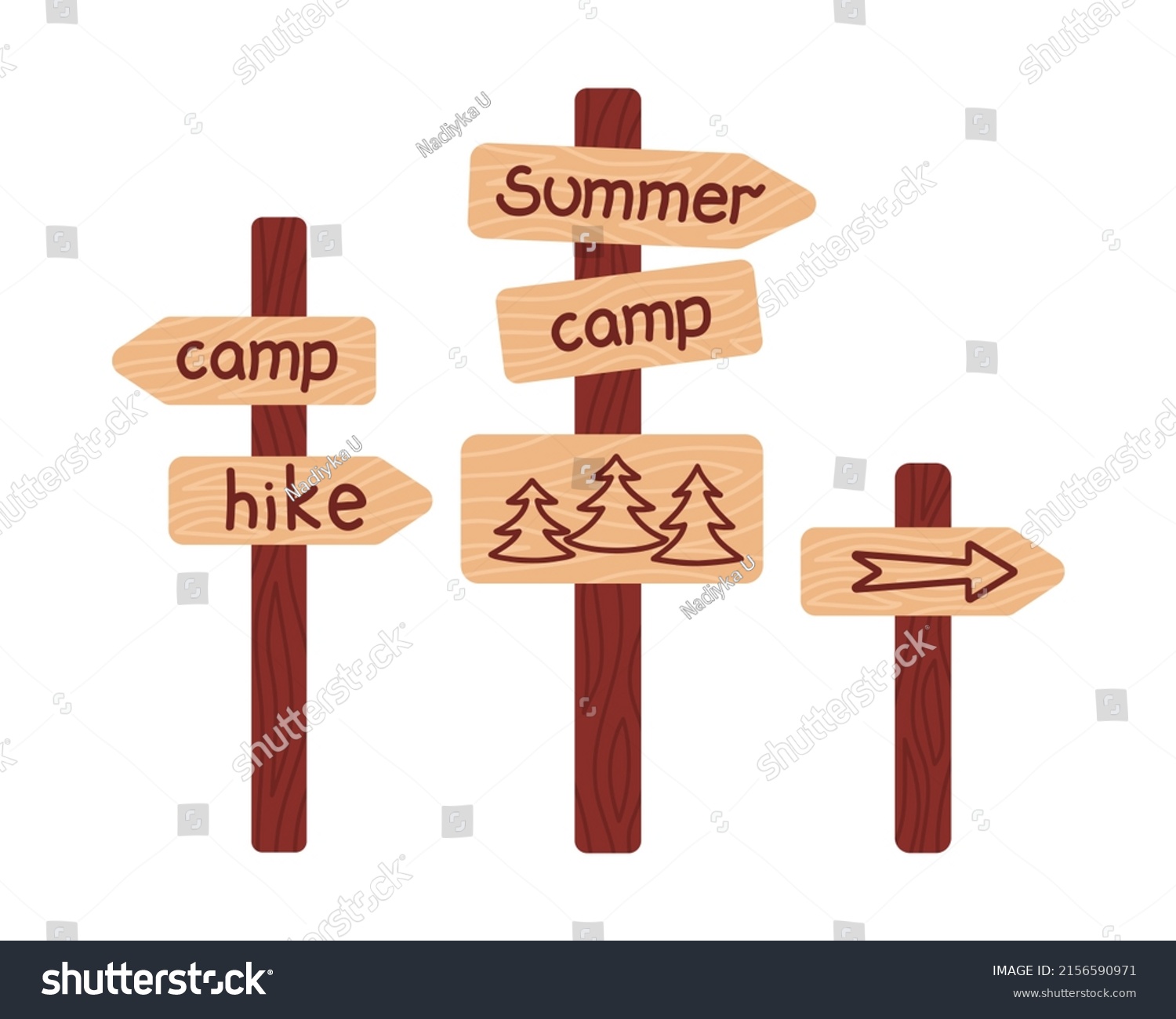 Set Wooden Signposts On Tourist Route Stock Vector (royalty Free 