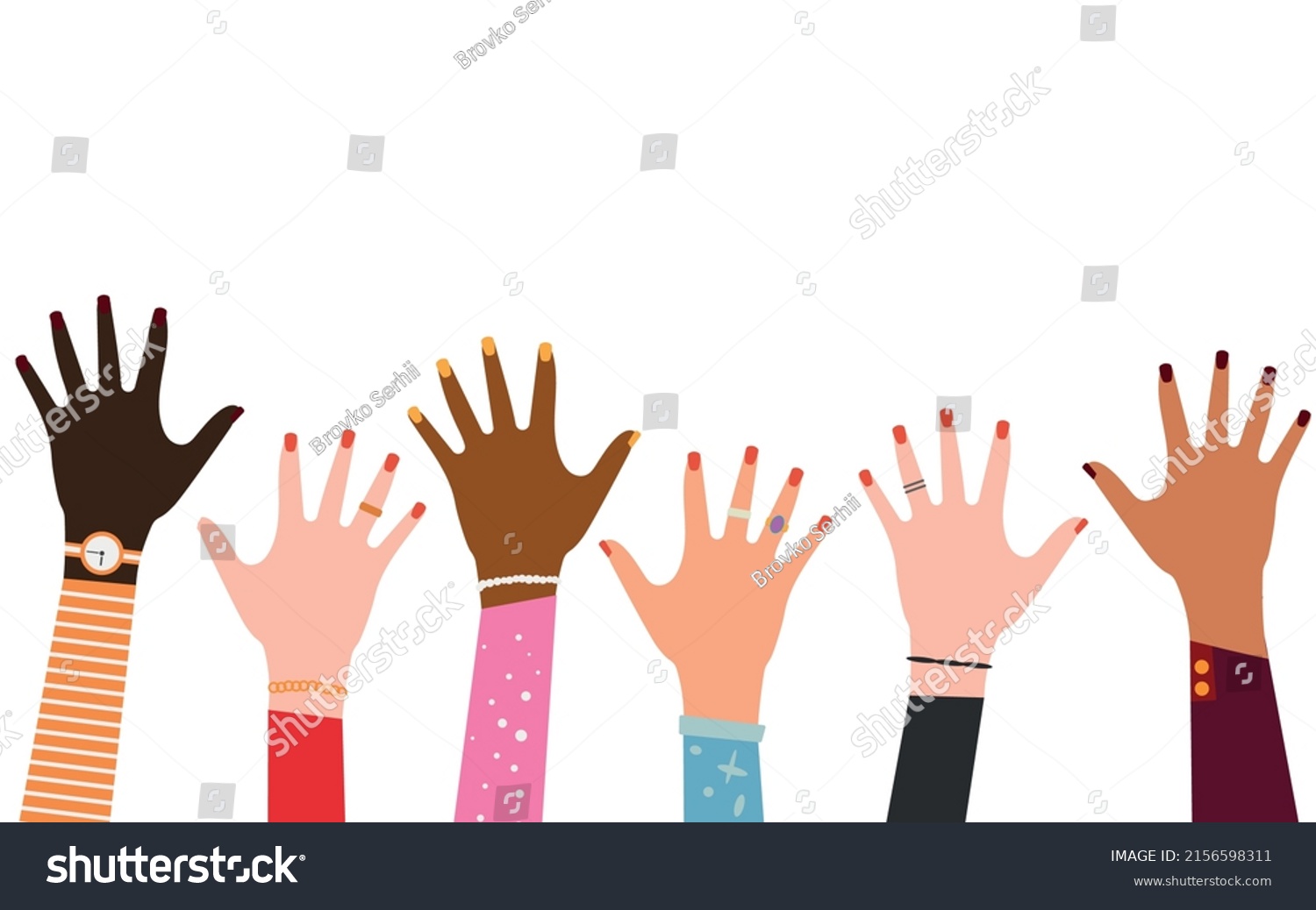 Set Hands Raised Group Diverse Human Stock Vector (Royalty Free ...