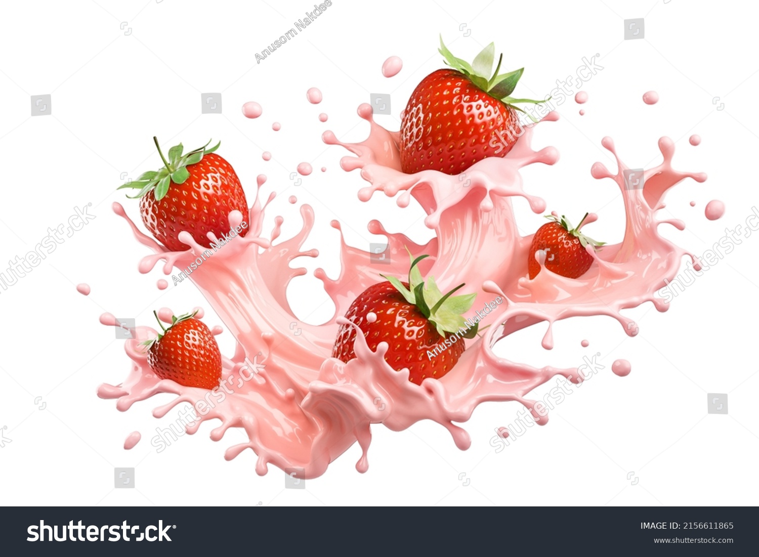 Milk Yogurt Splash Strawberries Isolated On Stock Illustration ...