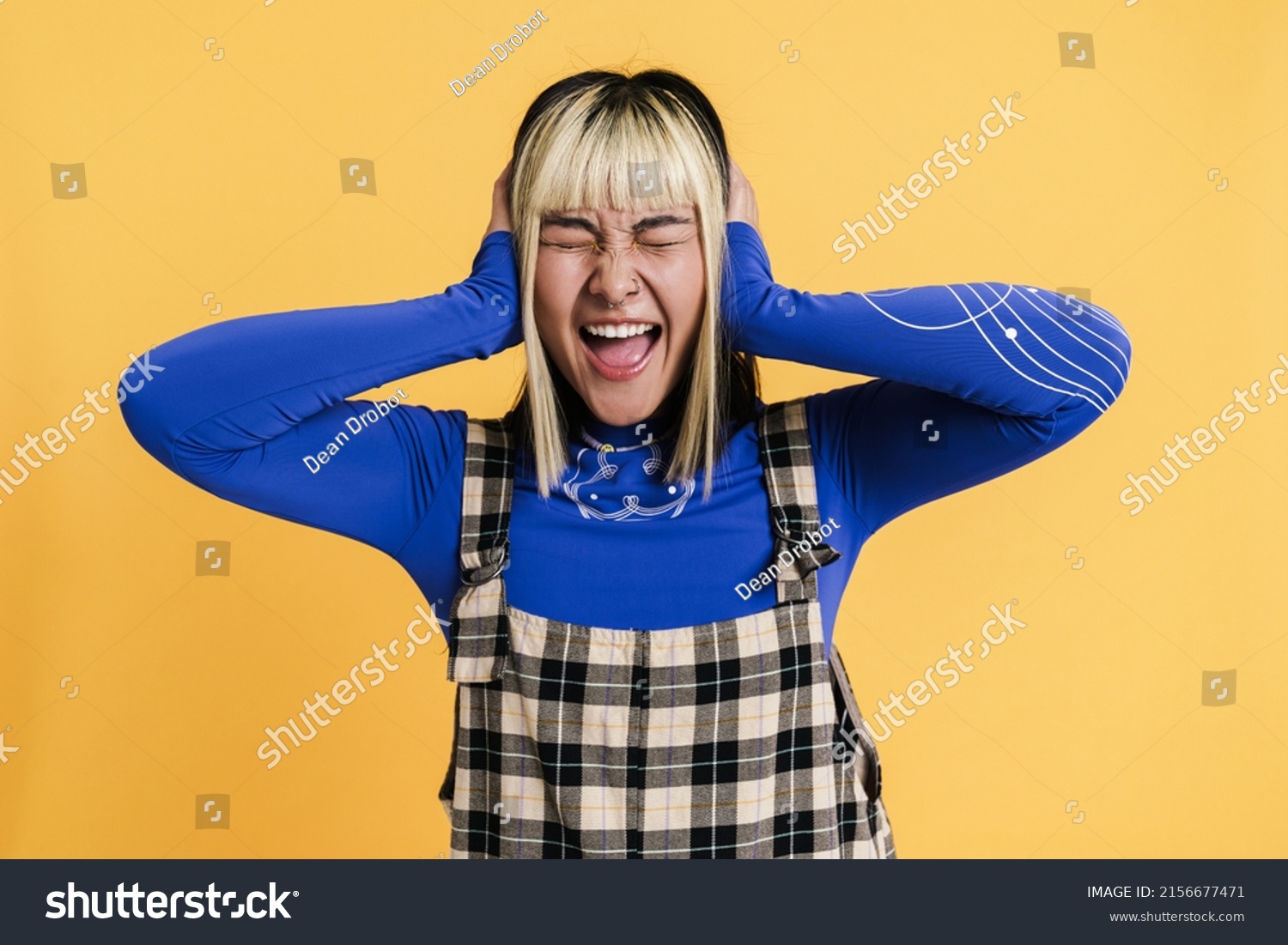 Asian Girl Piercing Screaming While Covering Stock Photo 2156677471 ...