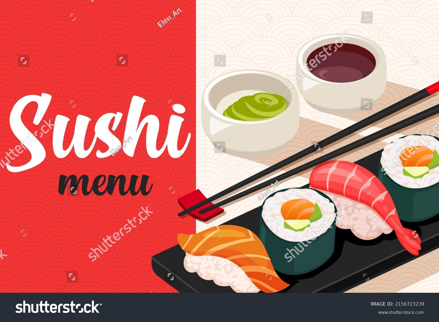 Japanese Restaurant Menu Template Illustration Sushi Stock Vector ...