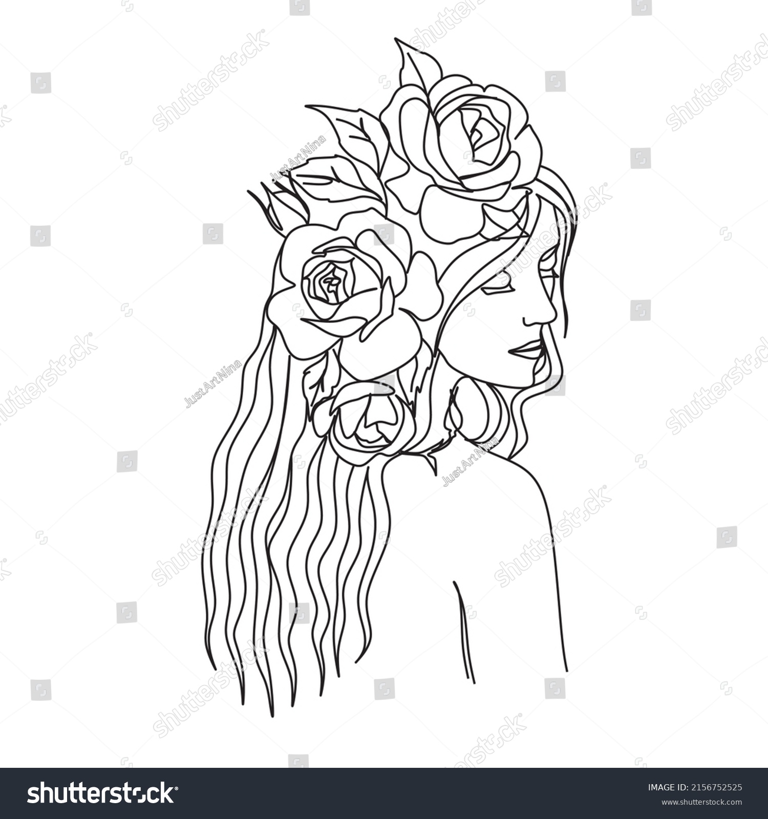 Line Art Woman Flowers Head Flowers Stock Vector (Royalty Free ...