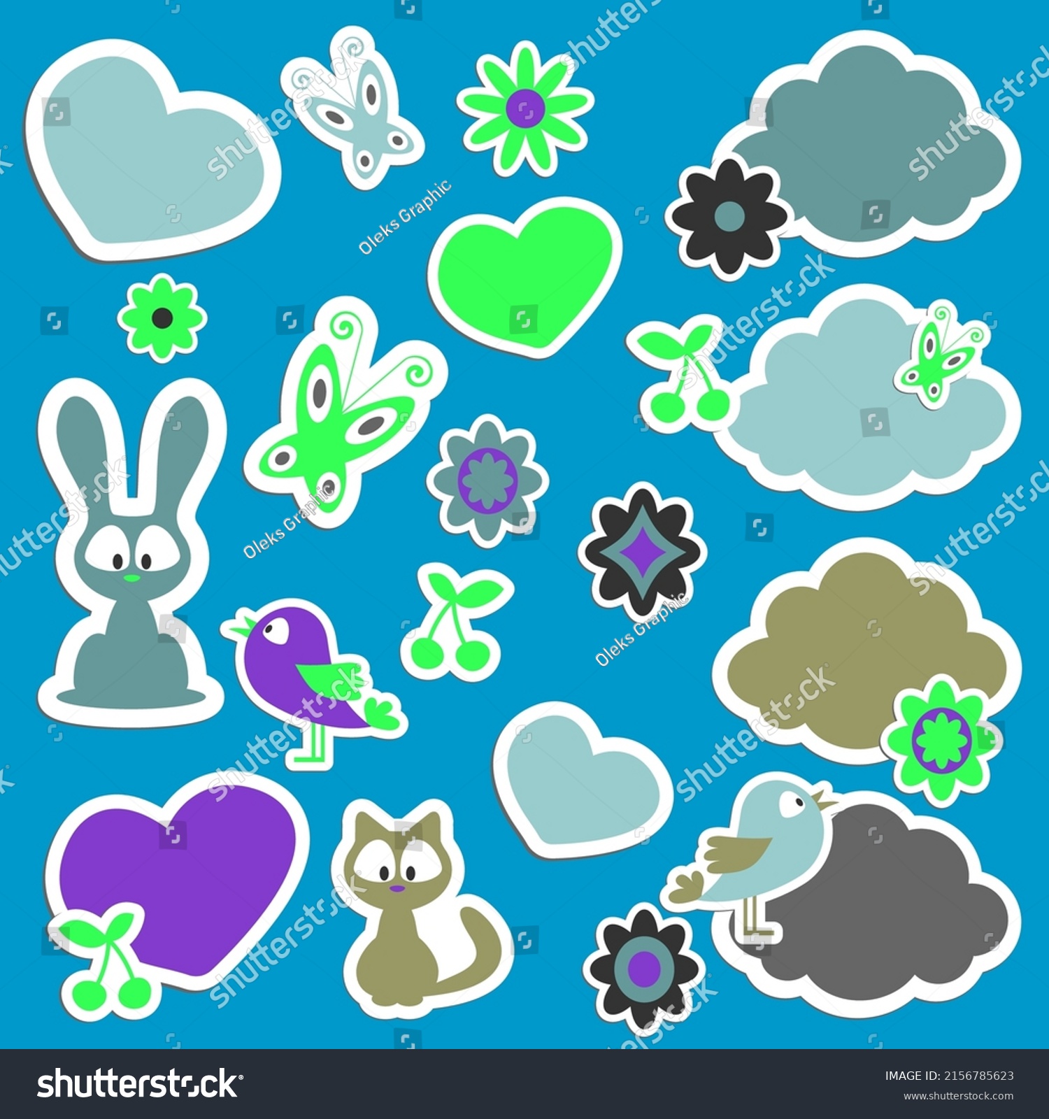 Cute Cartoon Stickers Vector Set Stock Vector Royalty Free 2156785623