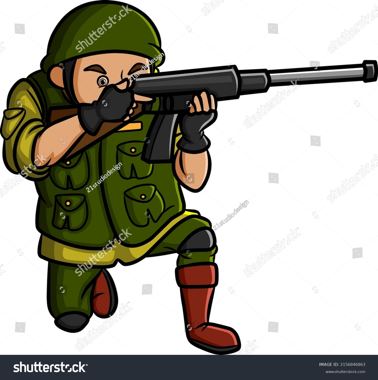 Soldier Shooting Long Shotgun Illustration Stock Vector (Royalty Free ...