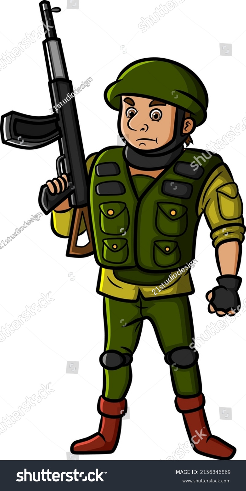 Army Standing Holding Weapon Illustration Stock Vector (Royalty Free ...