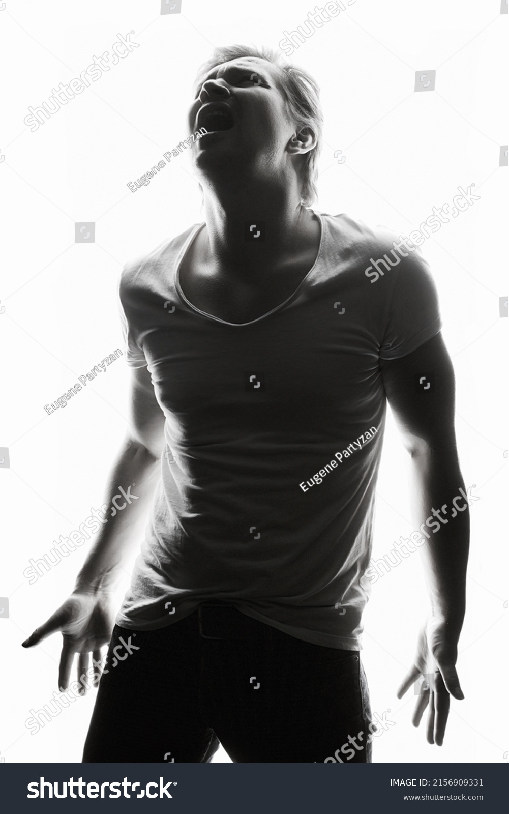 Screaming Man Silhouette Portrait Man Studio Stock Photo 2156909331 ...