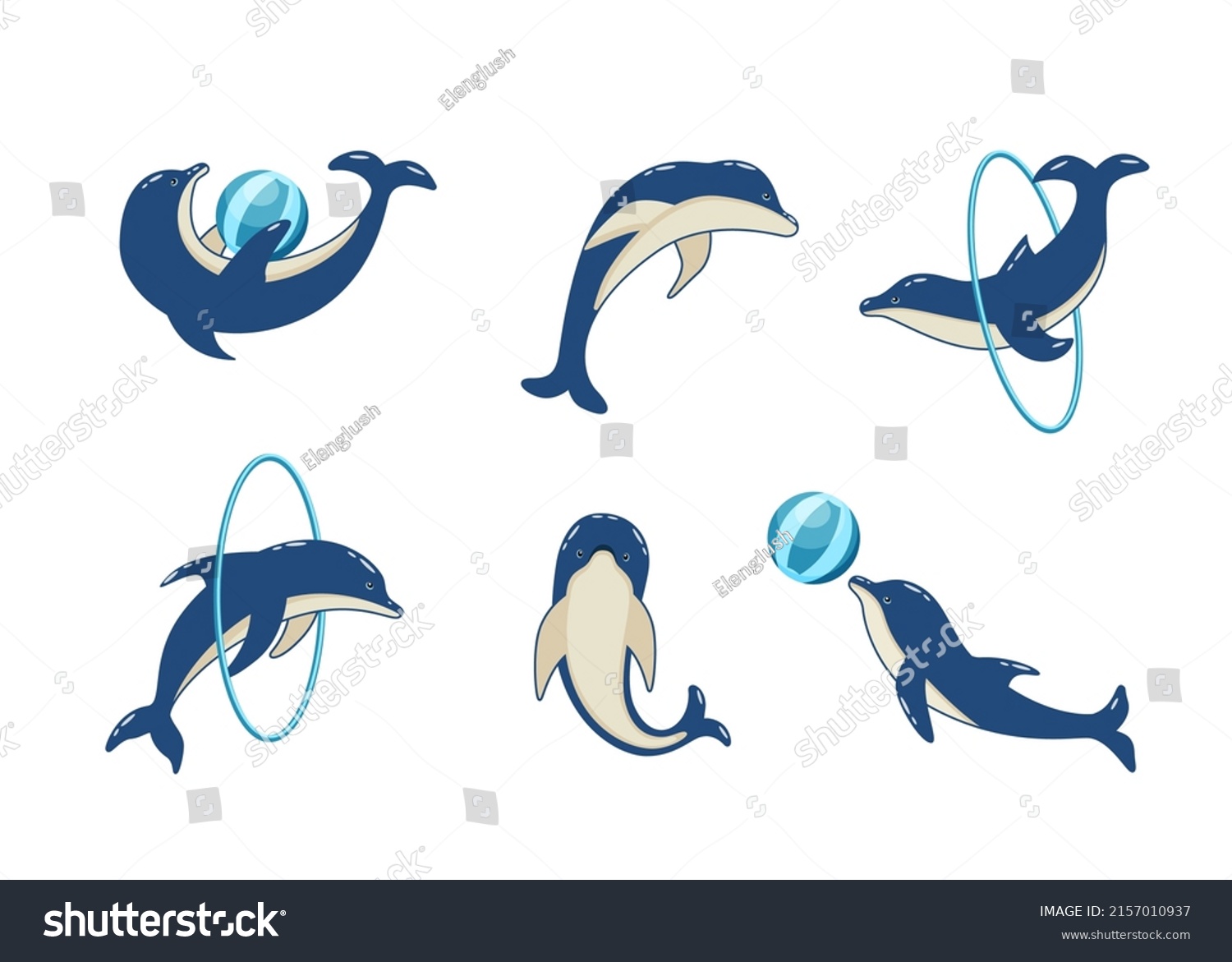 Set Cartoon Dolphins Different Poses Vector Stock Vector (Royalty Free ...