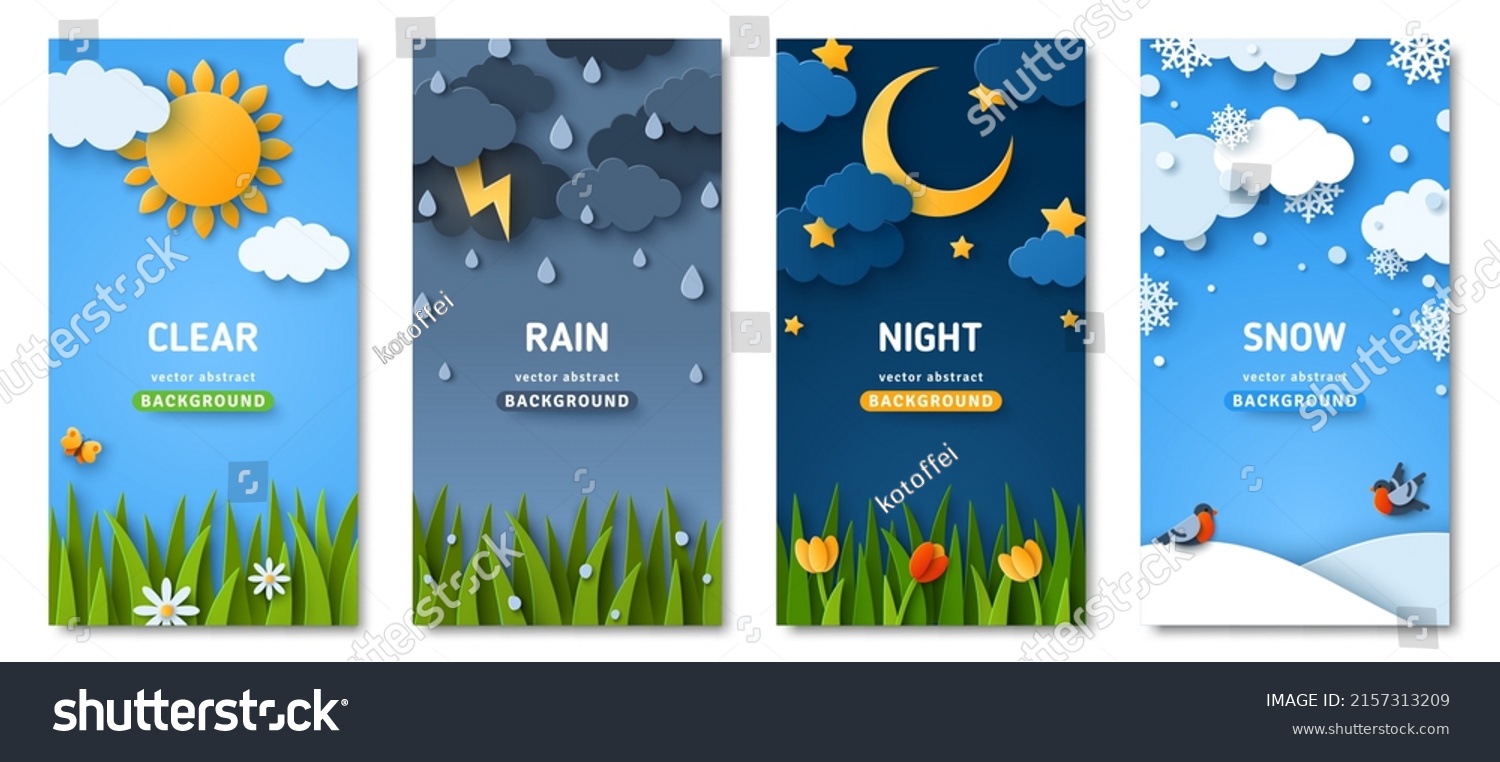 Vertical Posters Set Fluffy Clouds Grass Stock Vector (Royalty Free ...