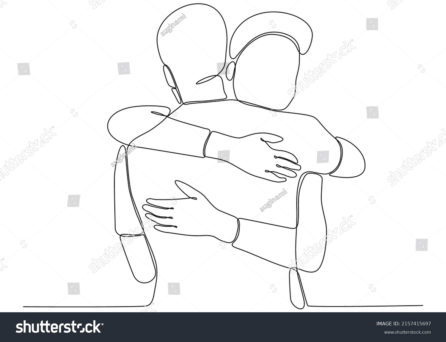 Continuous Line Drawing Cheerful Friends Embracing Stock Vector