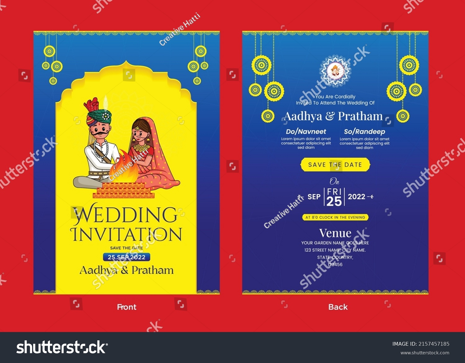 Beautiful Indian Wedding Invitation Card Template Stock Vector Royalty Free 2157457185 