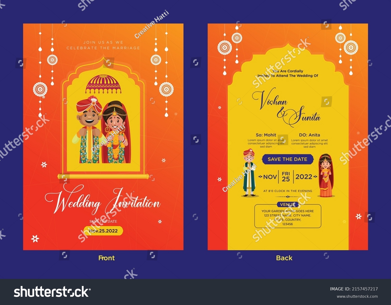 Beautiful Indian Wedding Invitation Card Template Stock Vector Royalty Free 2157457217 