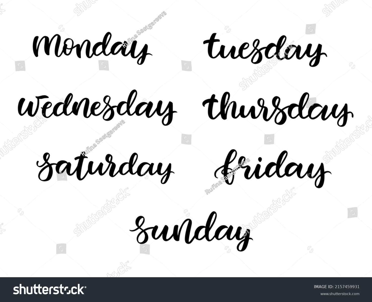 7 Days Week Hand Drawn Lettering Stock Vector (Royalty Free) 2157459931 ...