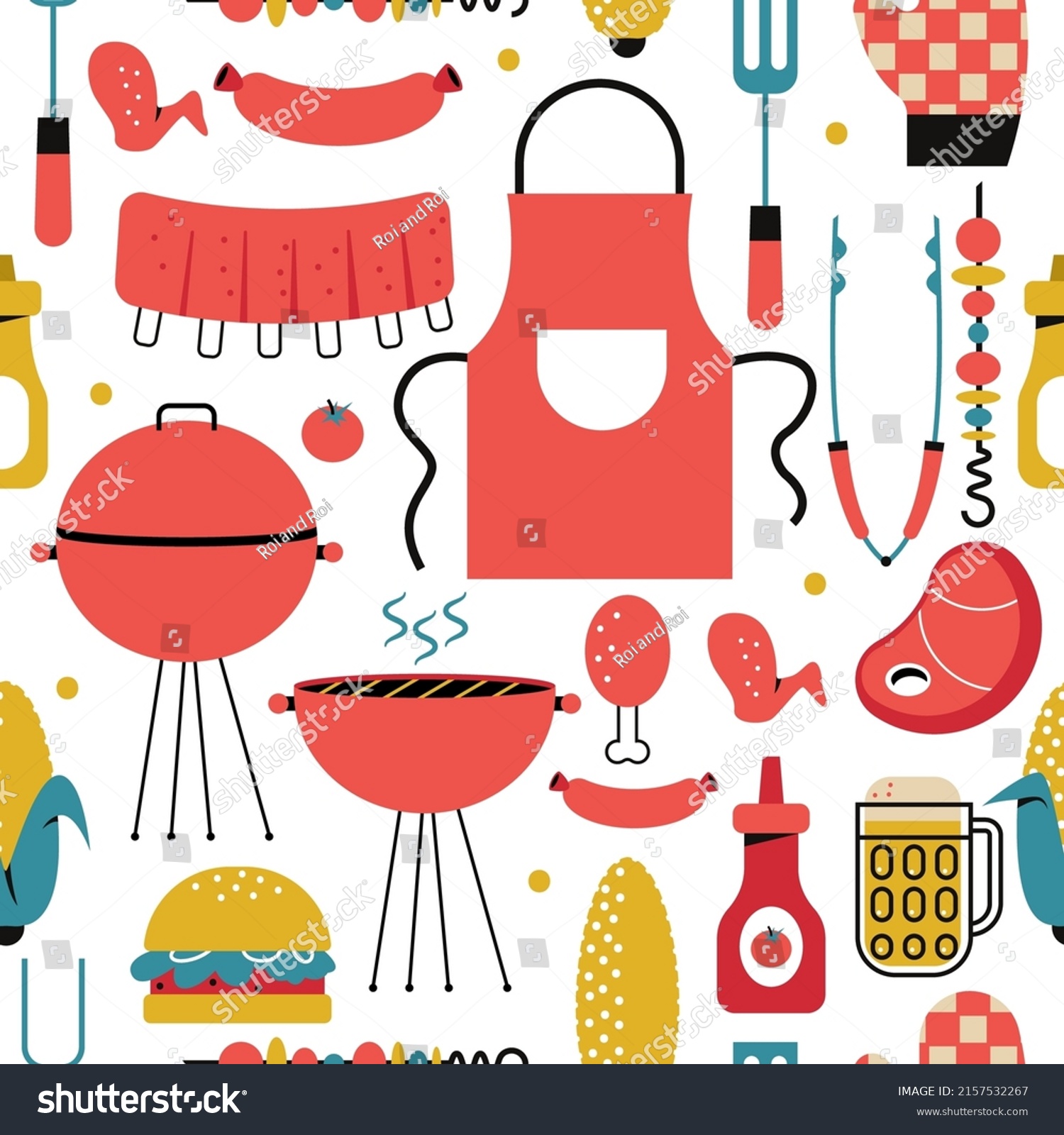 Bbq Elements Vector Cartoon Seamless Pattern Stock Vector (Royalty Free ...