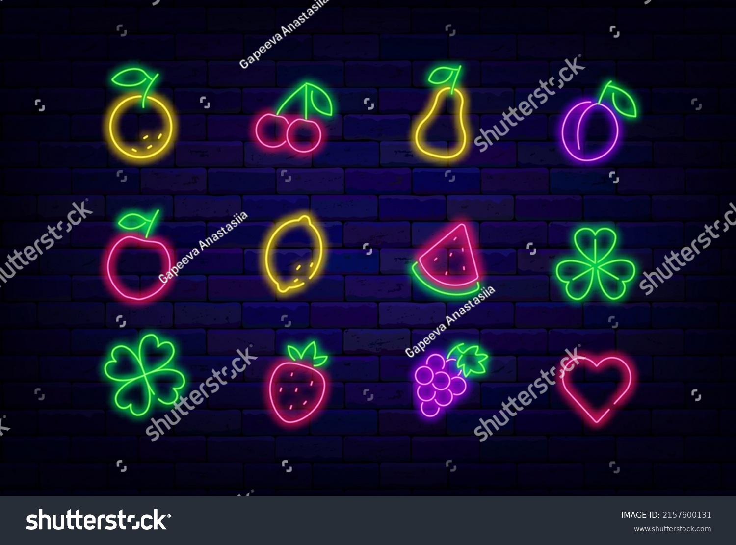 Fruits Neon Icon Collection Clover Luck Stock Vector (Royalty Free ...