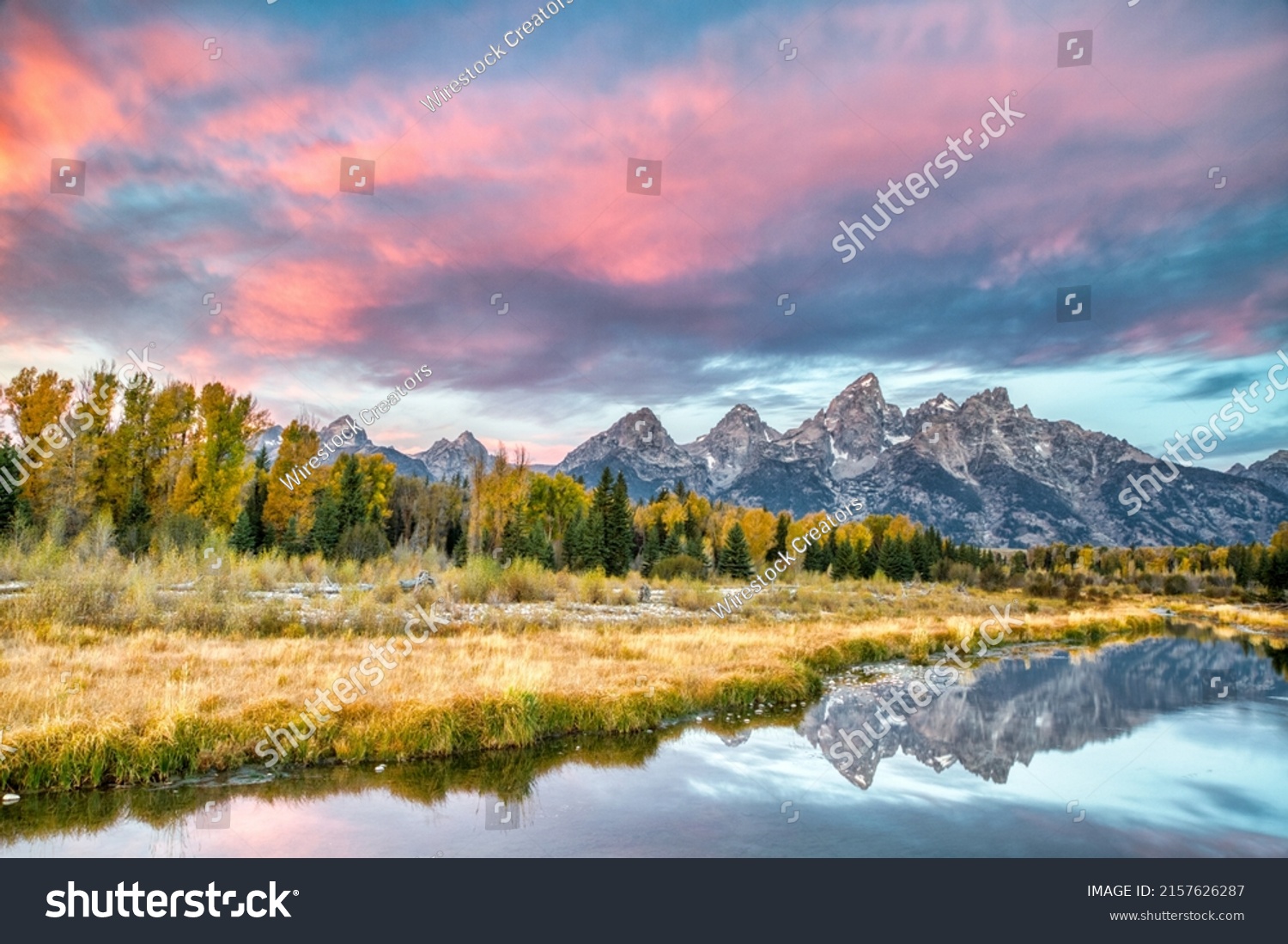 Bright Sunset Sky Over Three Tetons Stock Photo 2157626287 | Shutterstock