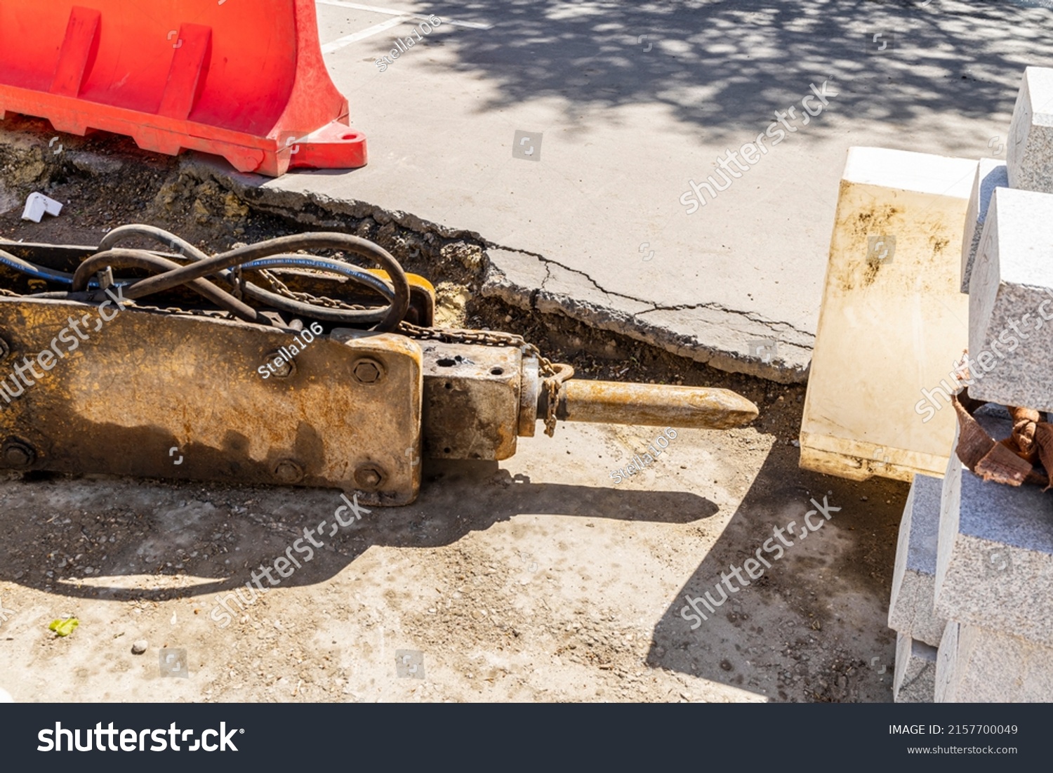 Asphalt Drill On Summer Construction Site Stock Photo 2157700049 ...