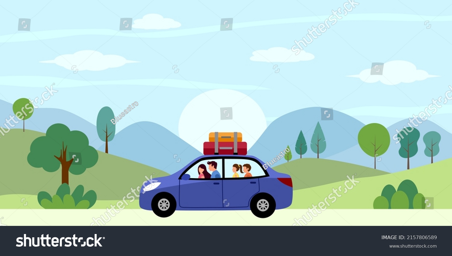 Happy Family Car Trip Concept Vector Stock Vector (Royalty Free ...