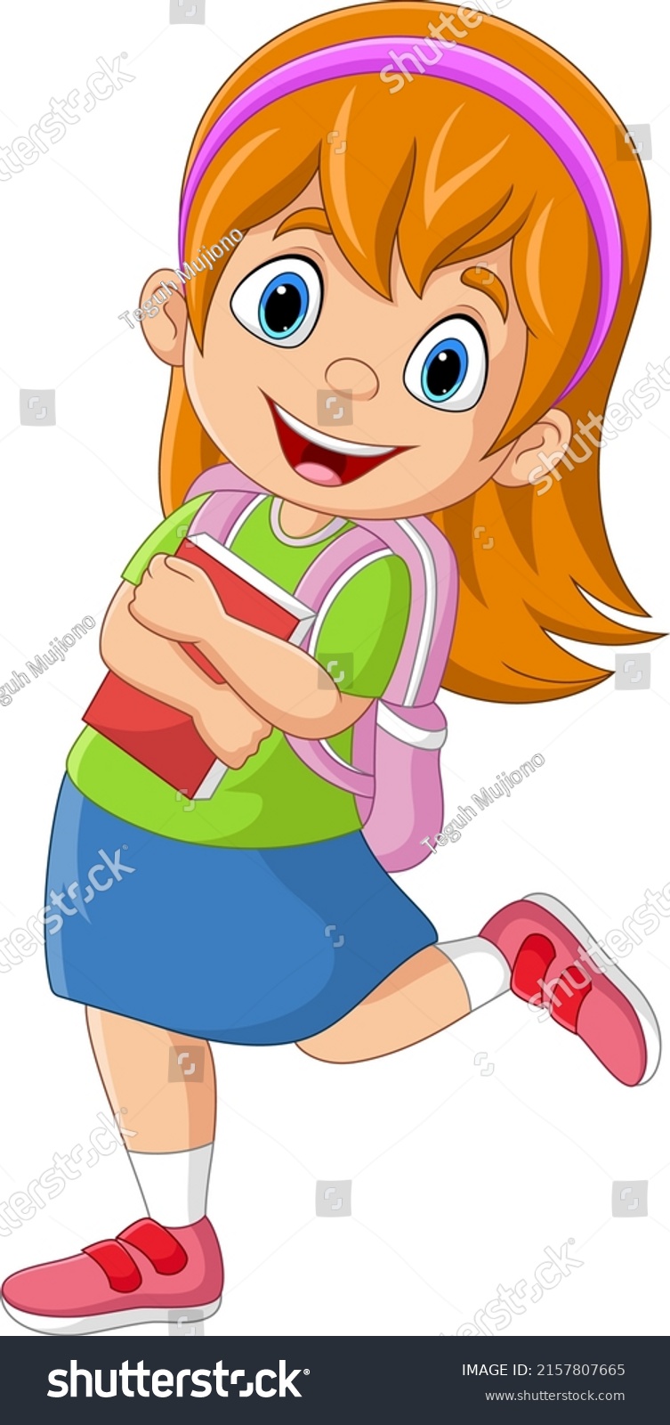 Cartoon School Girl Book Backpack Stock Vector (Royalty Free ...