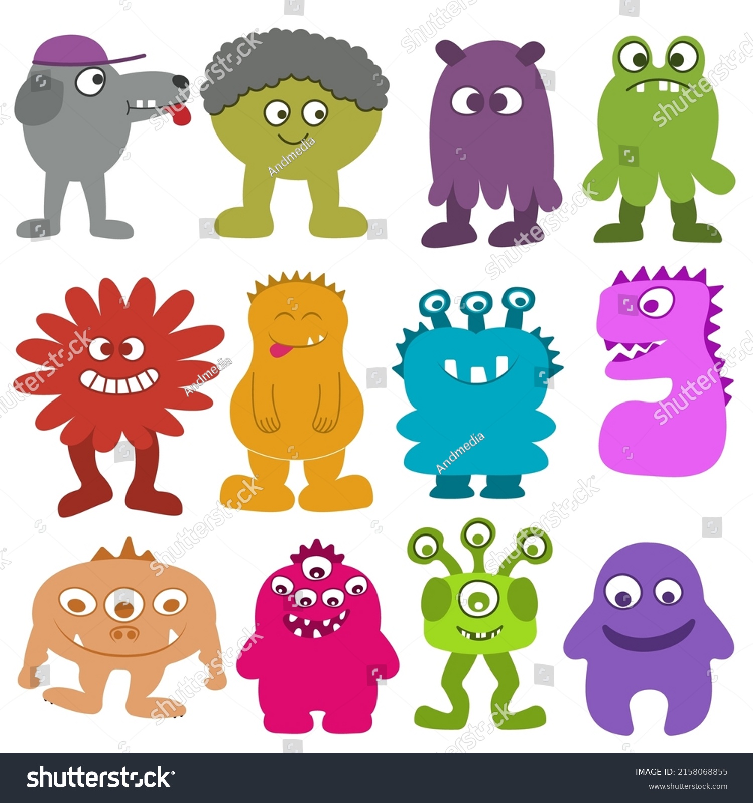 Big Set Monsters Funny Cartoon Character Stock Vector (Royalty Free ...