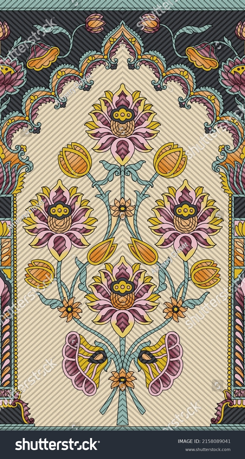 Traditional Mughal Buta Design Printing Weaving Stock Illustration ...