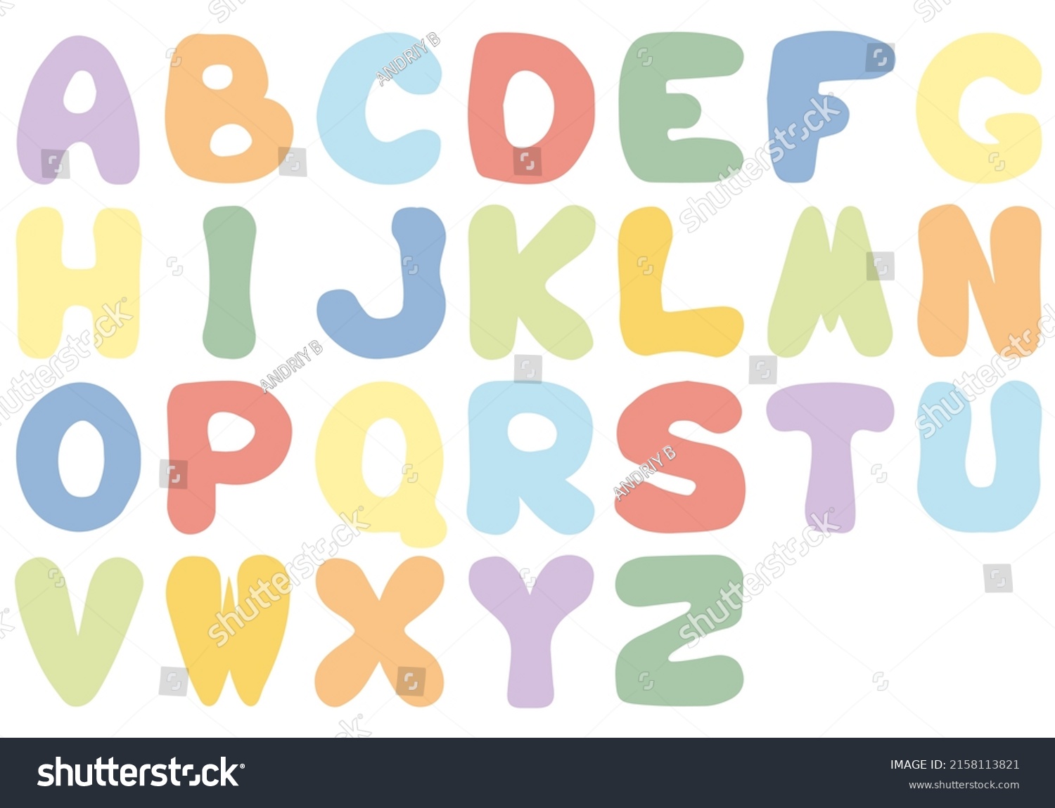 Cute Colorful English Alphabet Hand Drawn Stock Vector (Royalty Free ...